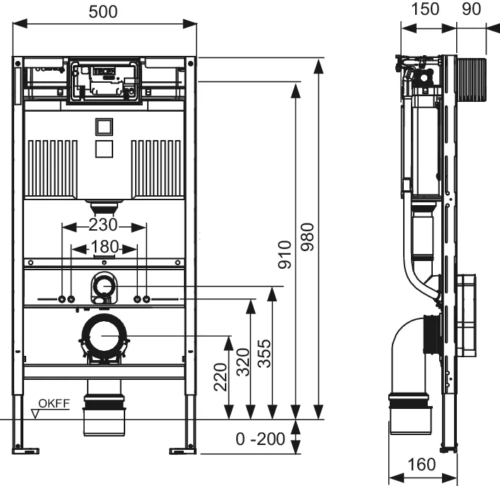 TECEprofil WC-Modul mit Uni-Spülkasten, Bauhöhe 980 mm