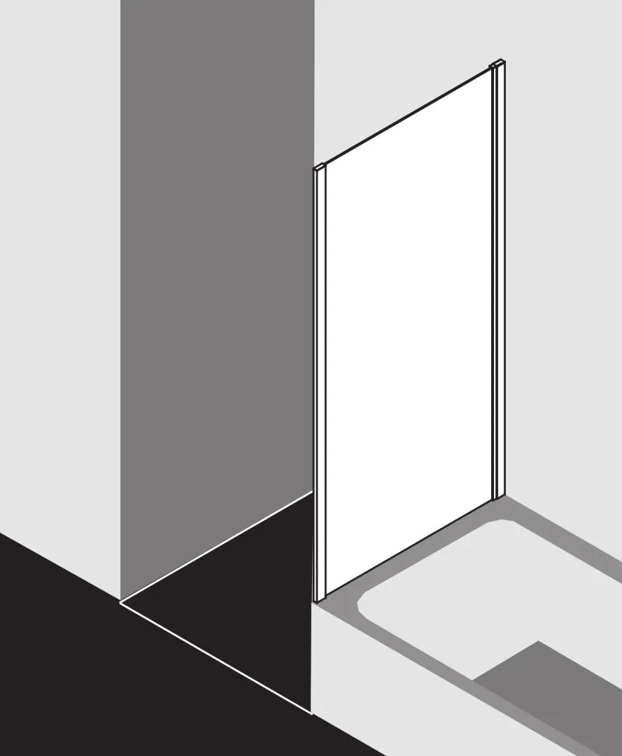 Kermi verkürzte Seitenwand Seitenwand verkürzt auf Badewanne für Ecke „LIGA“ 160 cm Glas Klar, Profile Silber Mattglanz