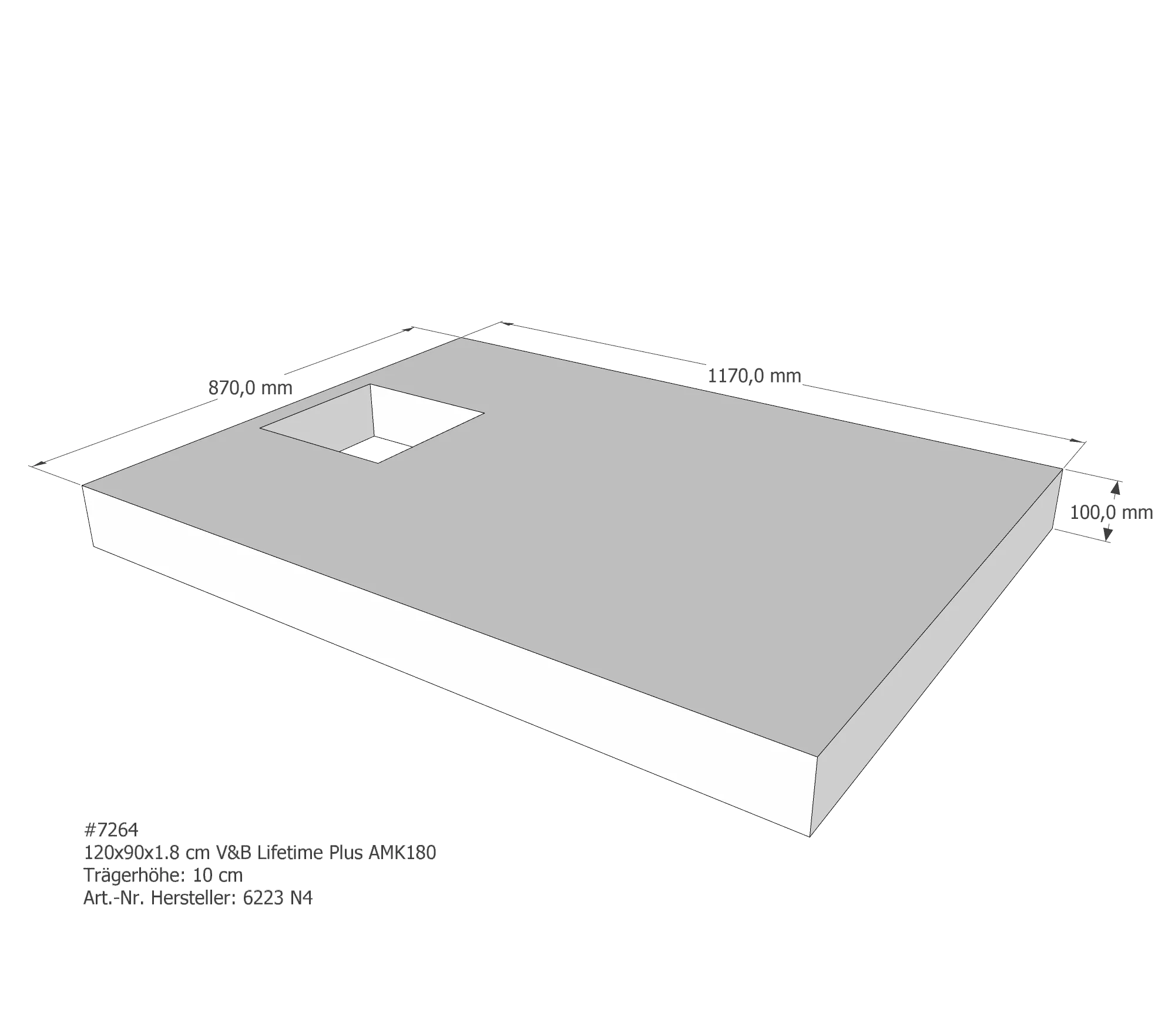 Duschwannenträger passend für Villeroy & Boch Lifetime Plus 120 × 90 × 1,8 cm Breite: 90 cm / Länge: 120 cm