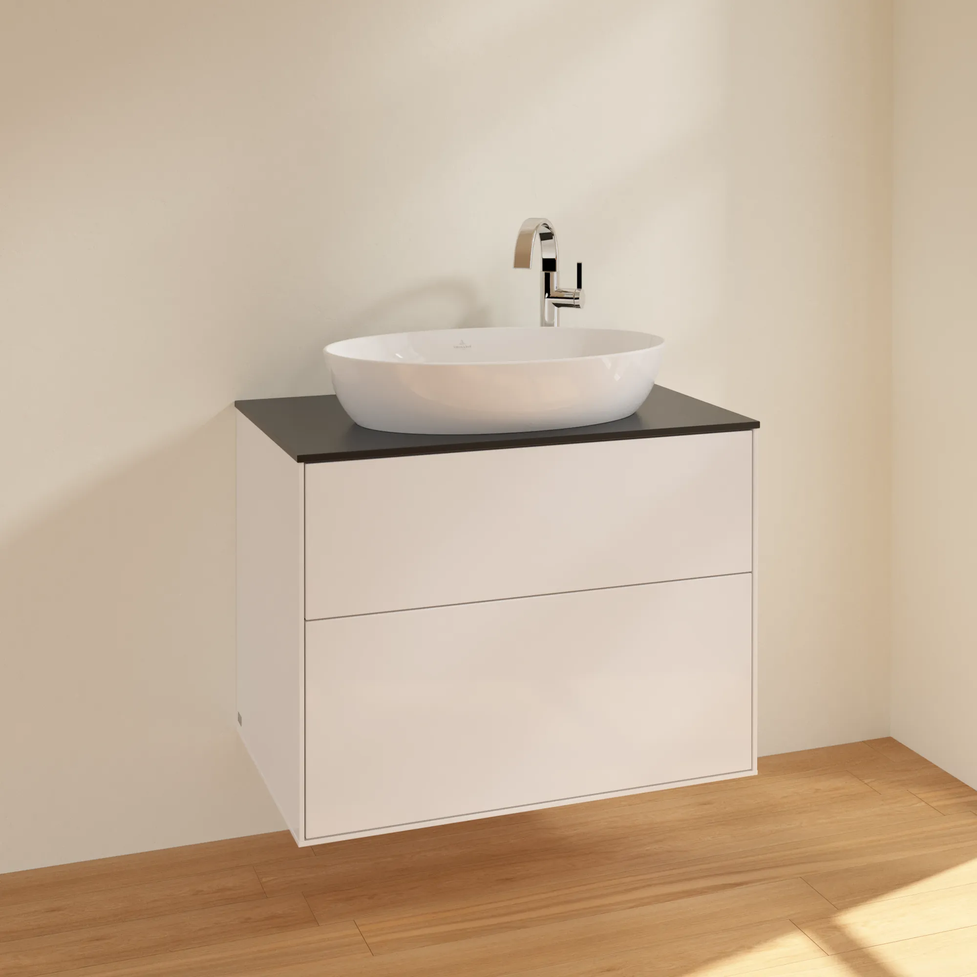 Villeroy & Boch Waschbeckenunterschrank Finion F87, Glossy White Lacquer / Glass Black Matt, 800 x 603 x 501 mm, mit SoftClosing und Push-to-open Funktion Villeroy & Boch Waschbeckenunterschrank Finion F87, Glossy White Lacquer / Glass Black Matt, 800 x 603 x 501 mm, mit SoftClosing und Push-to-open Funktion