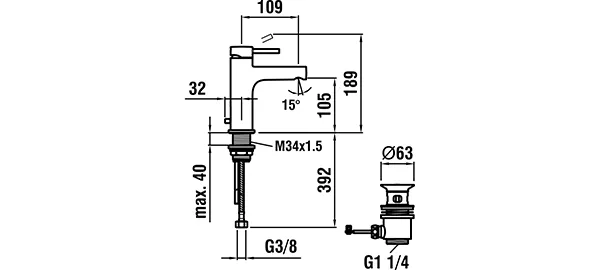 Einhebel-Waschtischmischer TWINPLUS Festauslauf Ausladung 109 mm mit Ablaufventil chrom Einhebel-Waschtischmischer TWINPLUS Festauslauf Ausladung 109 mm mit Ablaufventil chrom