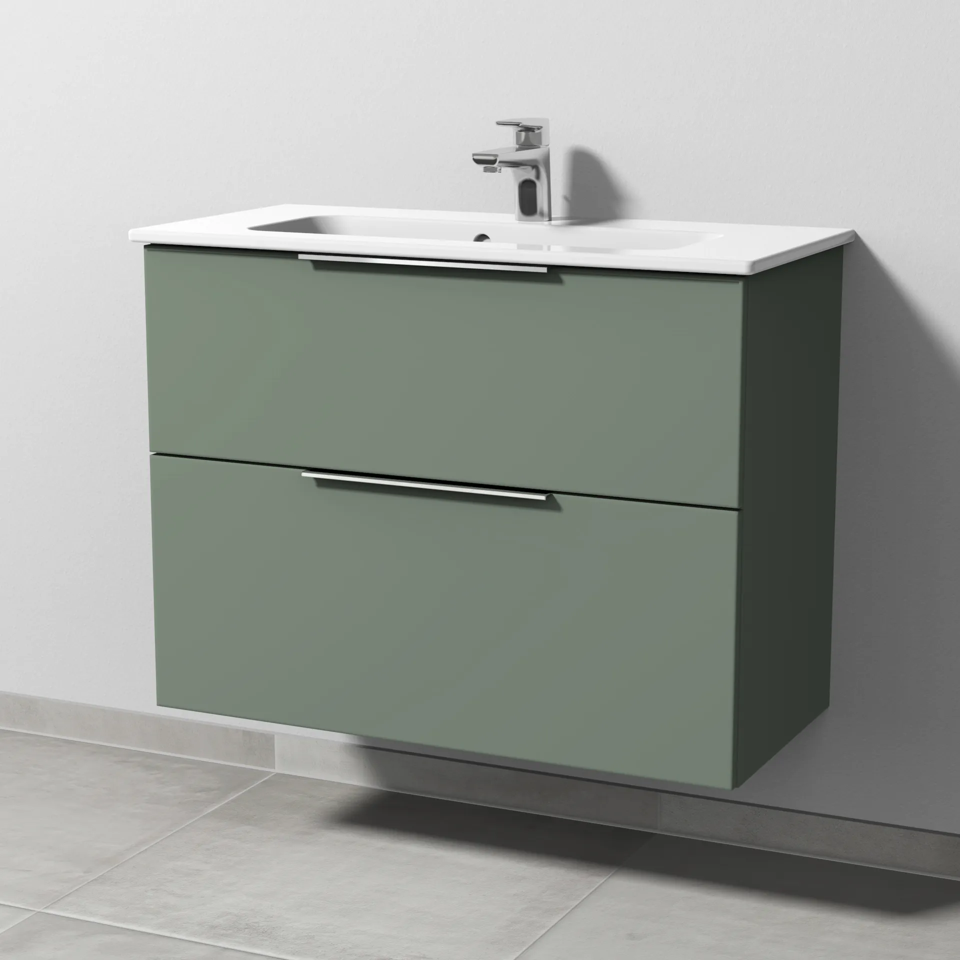 Sanipa Waschtischunterschrank „3way“ passend zu Keramik-Waschtische ME by Starck von Duravit 800 × 613 × 382 mm in Soft-Green