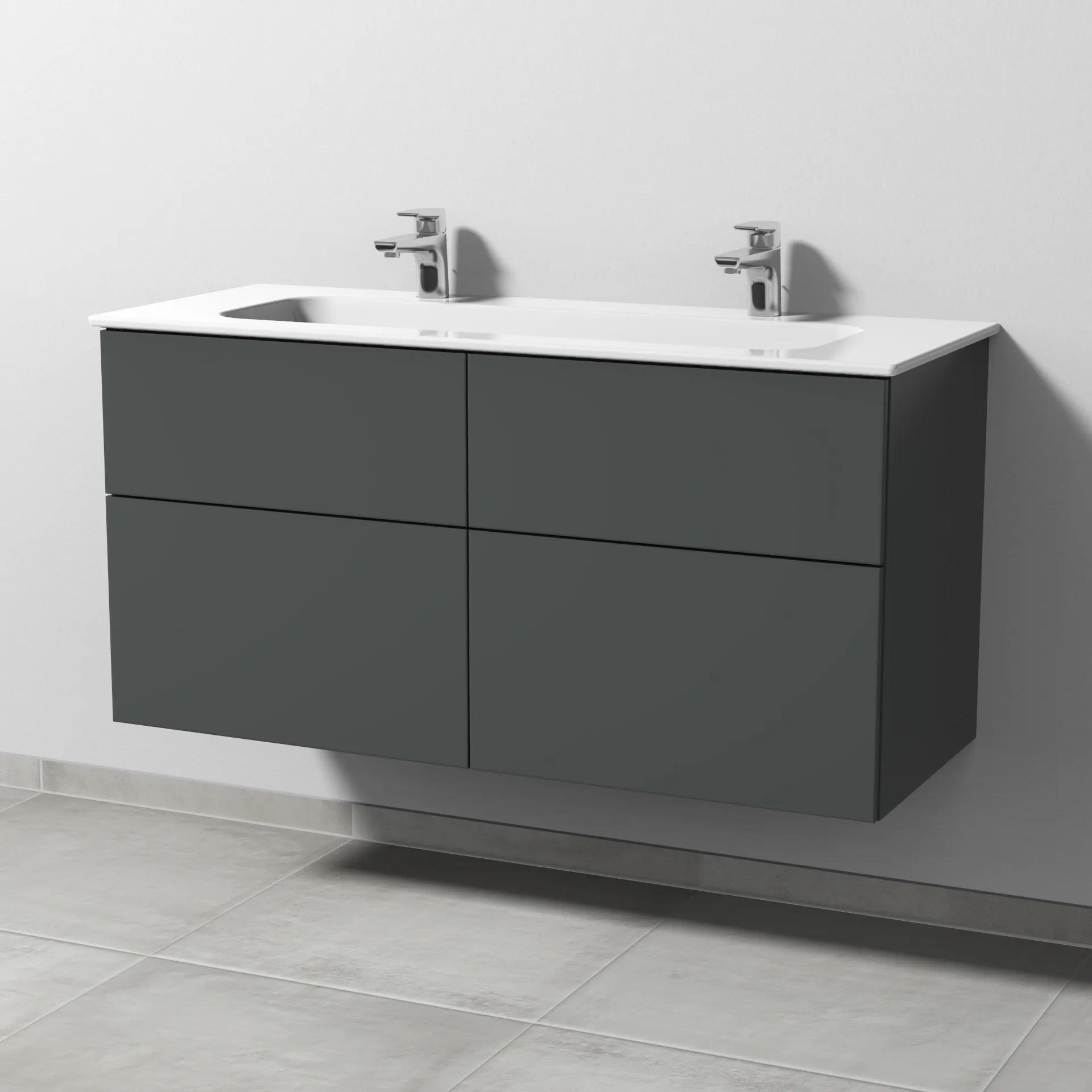 Keramik-Waschtisch-Set mit Waschtischunterschrank „3way“ 117 × 46 × 58,2 cm in Anthrazit (matt), mit Hahnlochbohrung, Becken mittig Keramik-Waschtisch-Set mit Waschtischunterschrank „3way“ 117 × 46 × 58,2 cm in Anthrazit (matt), mit Hahnlochbohrung, Becken mittig