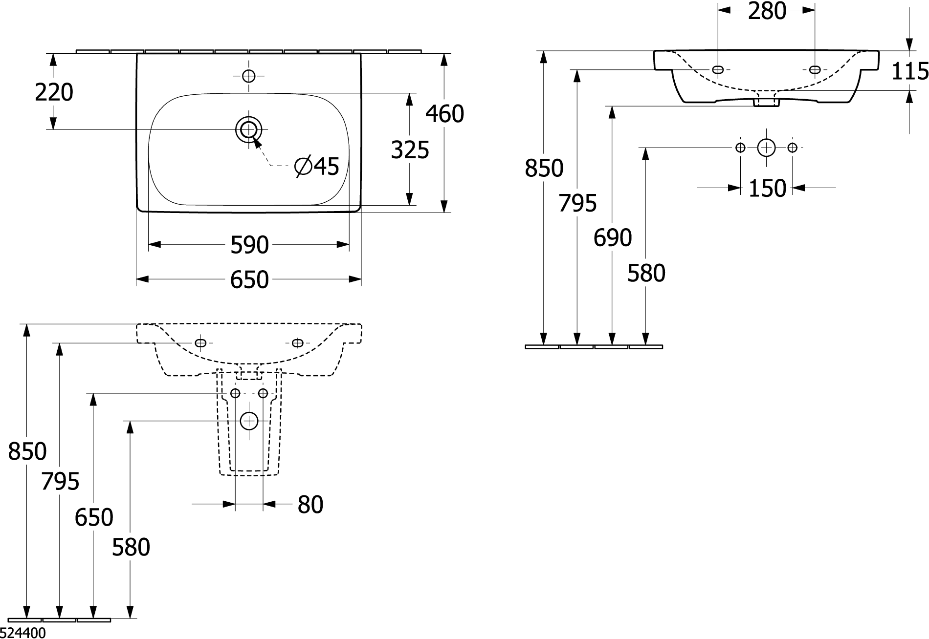 Villeroy & Boch Waschbecken Skyla 5A5167, 650x460mm, Rechteck, Weiß Alpin Villeroy & Boch Waschbecken Skyla 5A5167, 650x460mm, Rechteck, Weiß Alpin