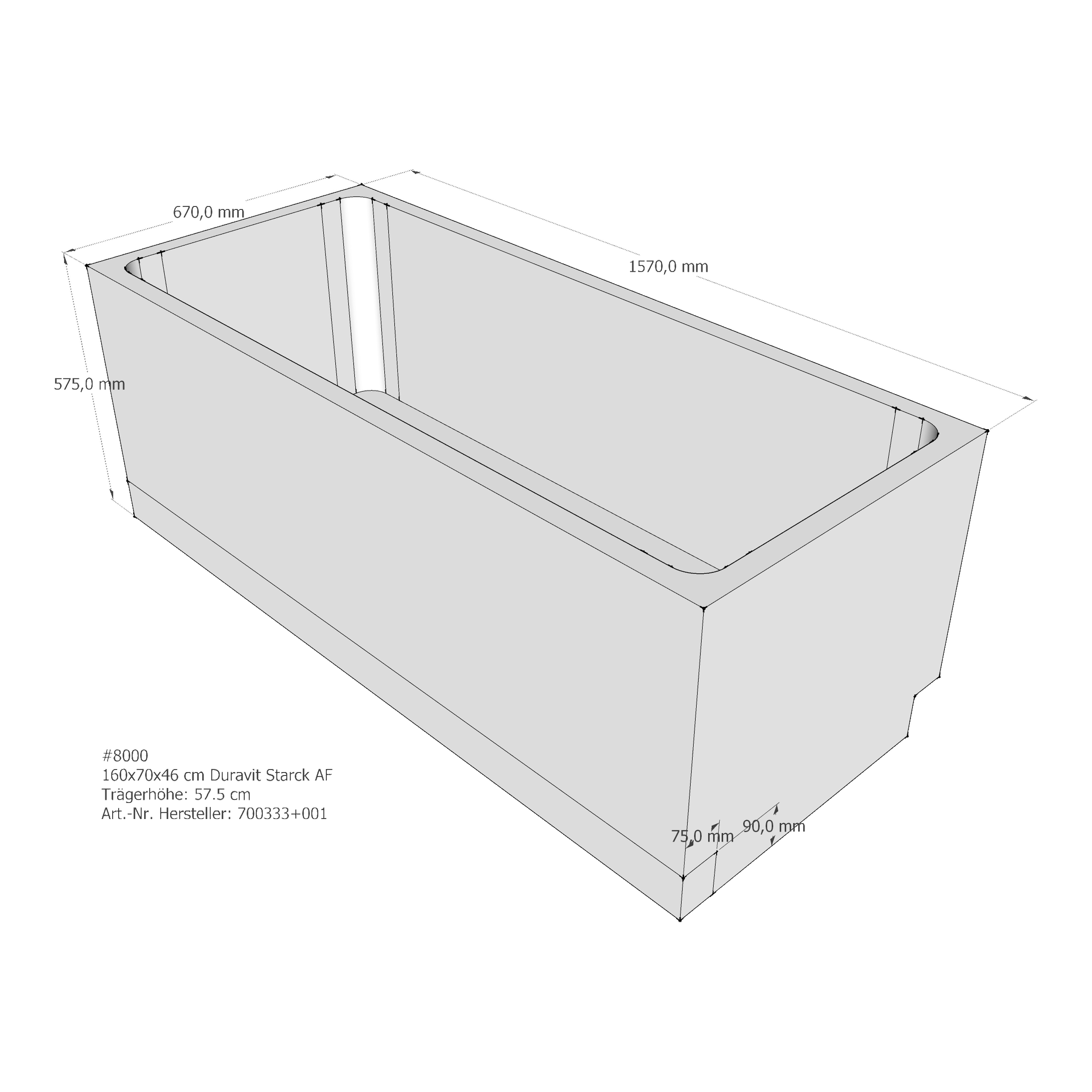 Badewannenträger für Duravit Starck 160 × 70 × 46 cm Breite: 70 cm / Länge: 160 cm Badewannenträger für Duravit Starck 160 × 70 × 46 cm Breite: 70 cm / Länge: 160 cm