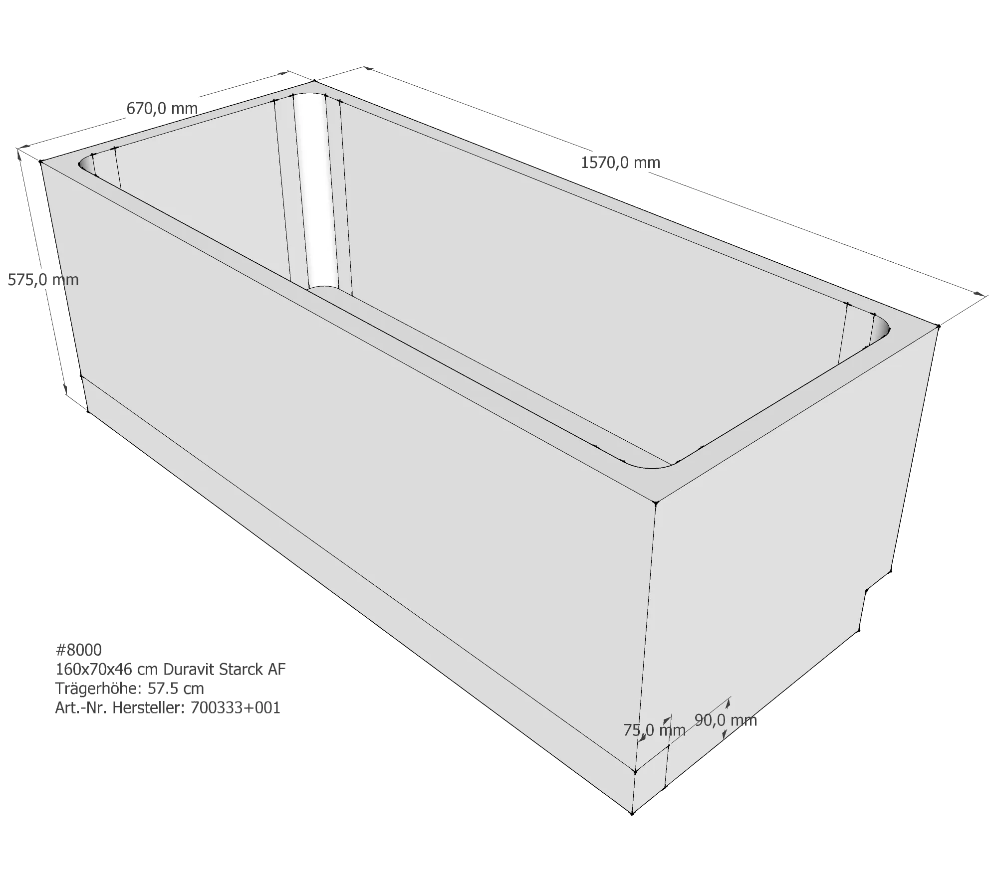 Badewannenträger für Duravit Starck 160 × 70 × 46 cm Badewannenträger für Duravit Starck 160 × 70 × 46 cm
