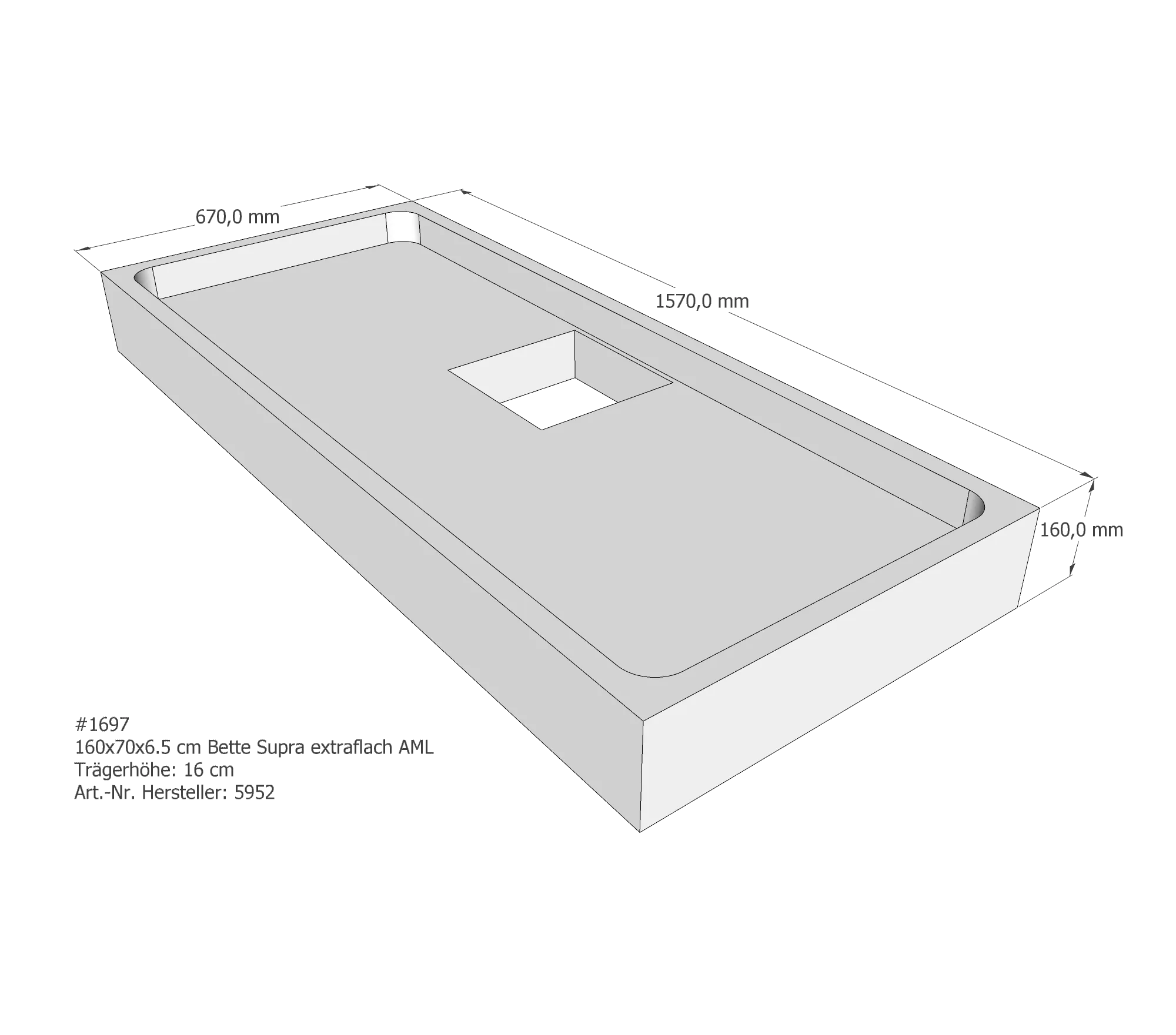 Duschwannenträger für Bette Supra (extraflach) 160 × 70 × 6,5 cm Breite: 70 cm / Länge: 160 cm Duschwannenträger für Bette Supra (extraflach) 160 × 70 × 6,5 cm Breite: 70 cm / Länge: 160 cm