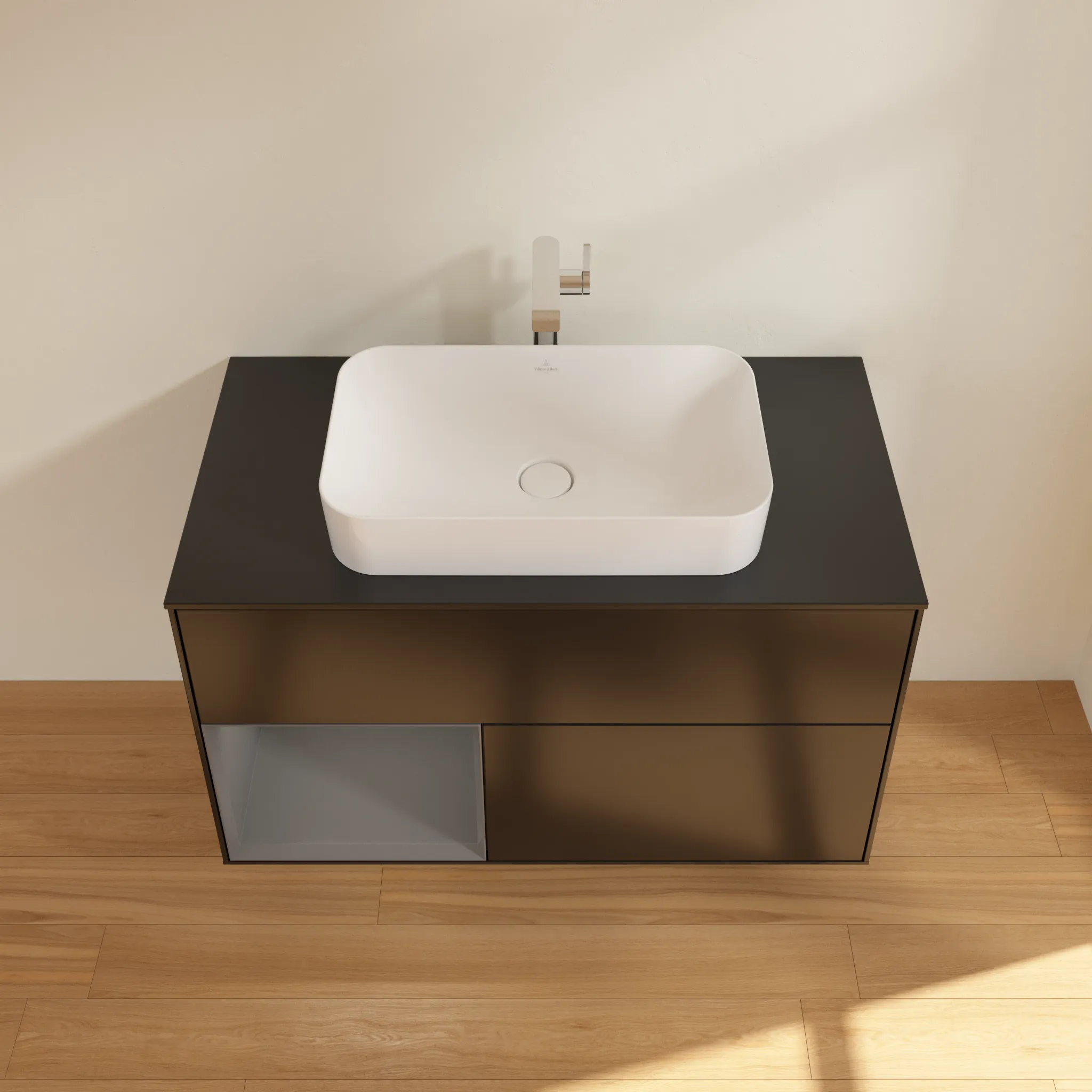 Villeroy & Boch Waschbeckenunterschrank Finion F24, 1000x603x501 mm, Black Matt Lacquer, mit Beleuchtung und Push-to-open Funktion Villeroy & Boch Waschbeckenunterschrank Finion F24, 1000x603x501 mm, Black Matt Lacquer, mit Beleuchtung und Push-to-open Funktion