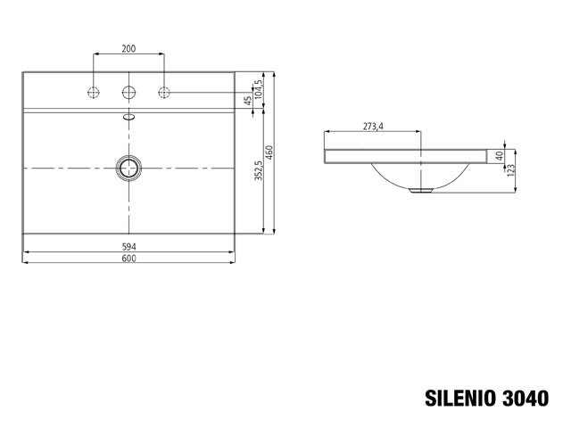 Aufsatzwaschtisch „Silenio“ 60 × 46 cm, ohne Hahnlochbohrung in schwarz