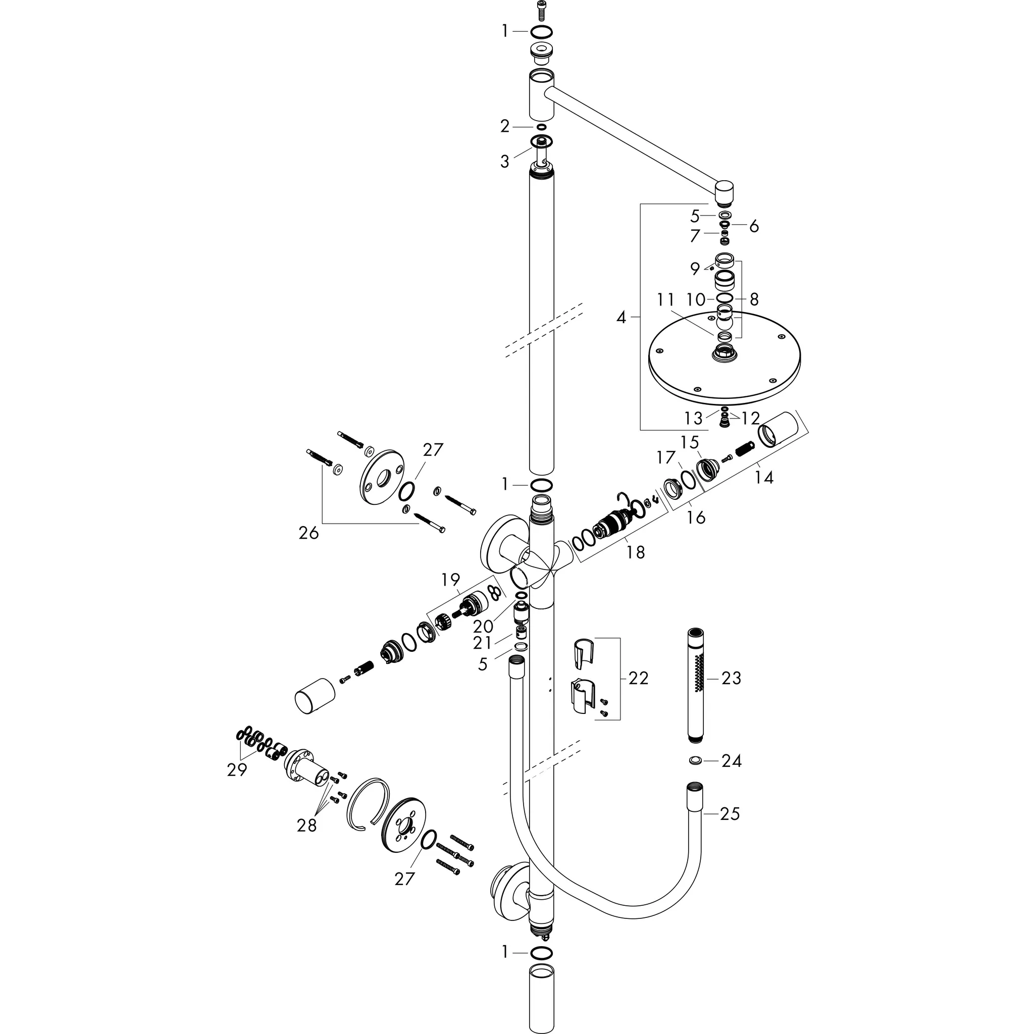 AXOR Starck Duschsäule mit Thermostat und Kopfbrause 240 1jet Chrom
