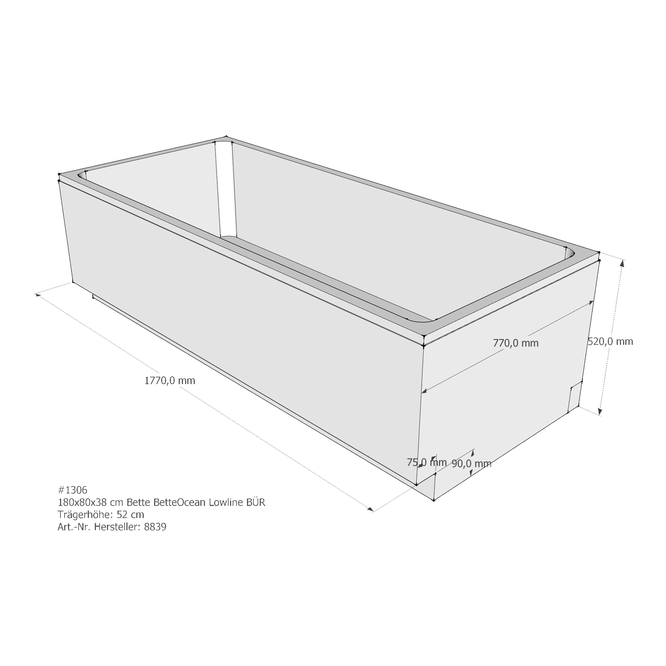Badewannenträger für Bette Ocean Lowline 180 × 80 × 38 cm Badewannenträger für Bette Ocean Lowline 180 × 80 × 38 cm