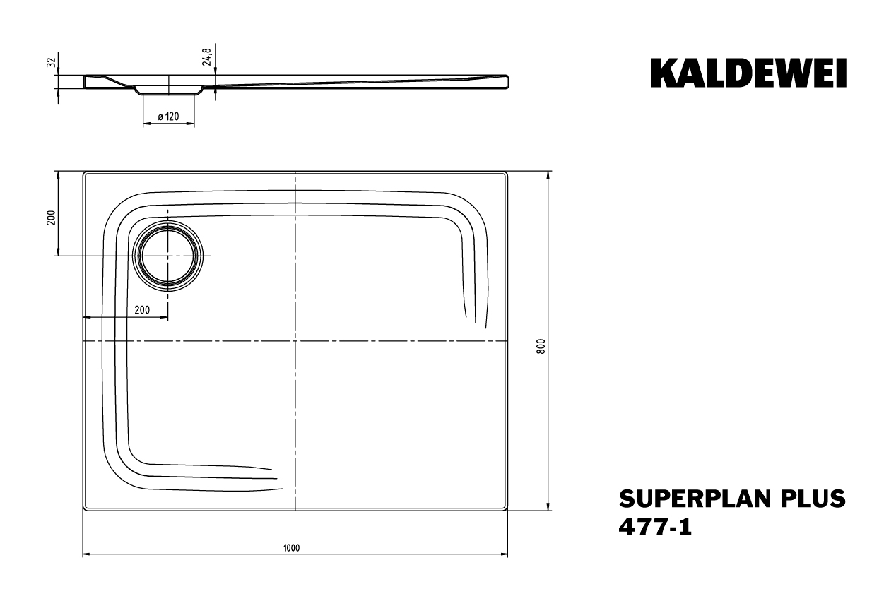 Kaldewei rechteck Duschwanne „Superplan Plus“ 80 × 100 cm in alpinweiß