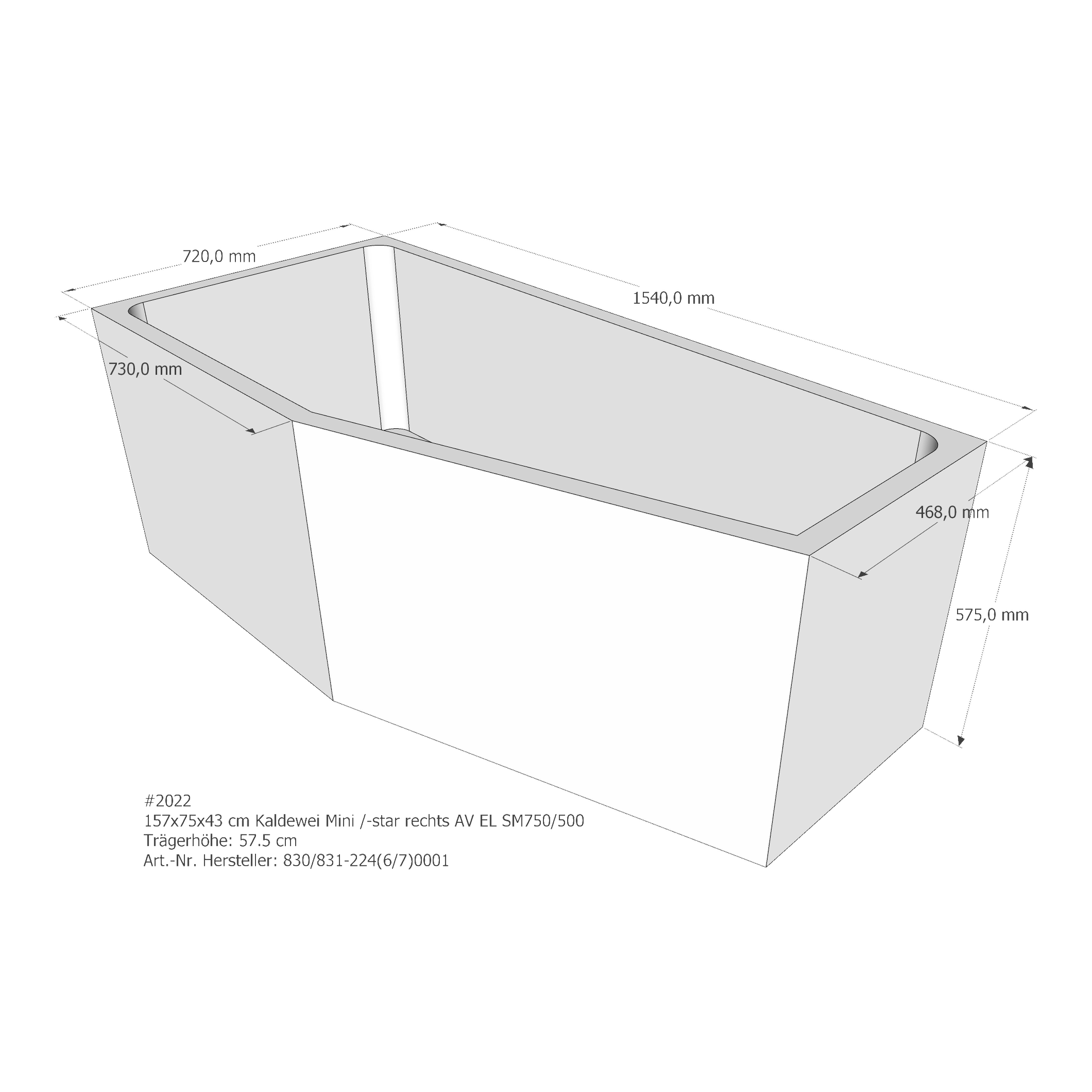 Badewannenträger für Kaldewei Mini rechts 157 × 75 × 43 cm Ausführung: rechts / Breite: 75 cm Badewannenträger für Kaldewei Mini rechts 157 × 75 × 43 cm Ausführung: rechts / Breite: 75 cm