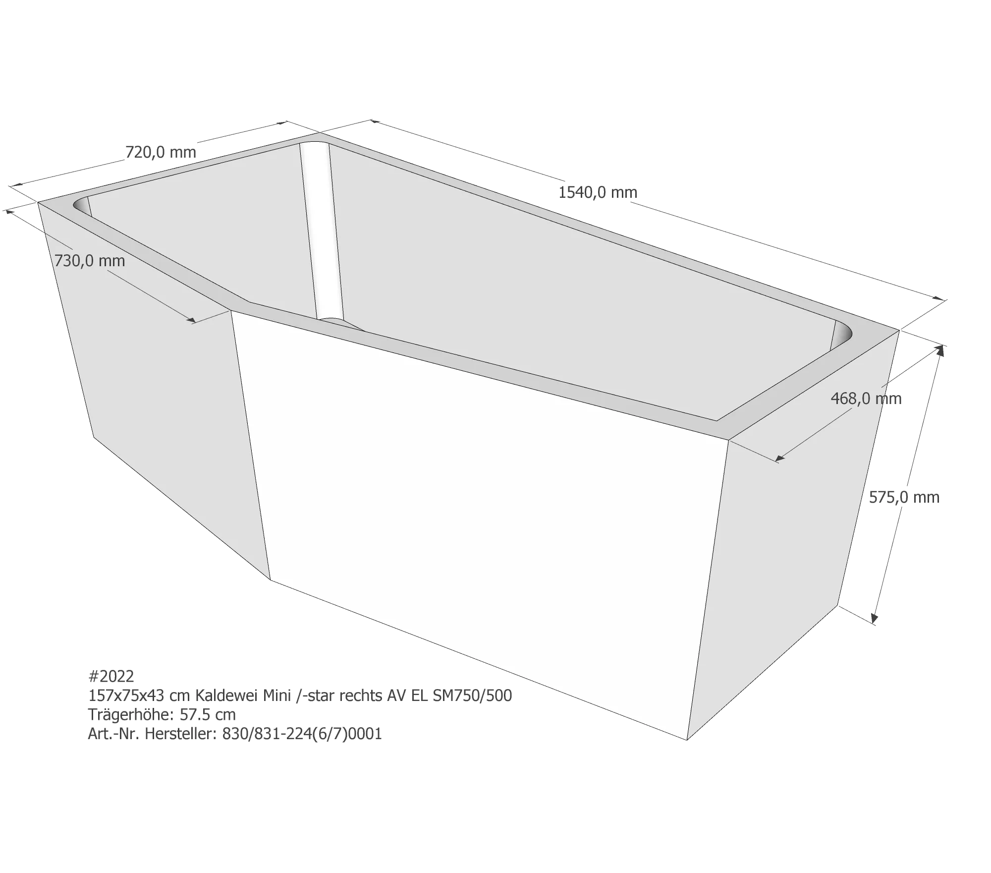 Badewannenträger für Kaldewei Mini rechts 157 × 75 × 43 cm Ausführung: rechts / Breite: 75 cm Badewannenträger für Kaldewei Mini rechts 157 × 75 × 43 cm Ausführung: rechts / Breite: 75 cm