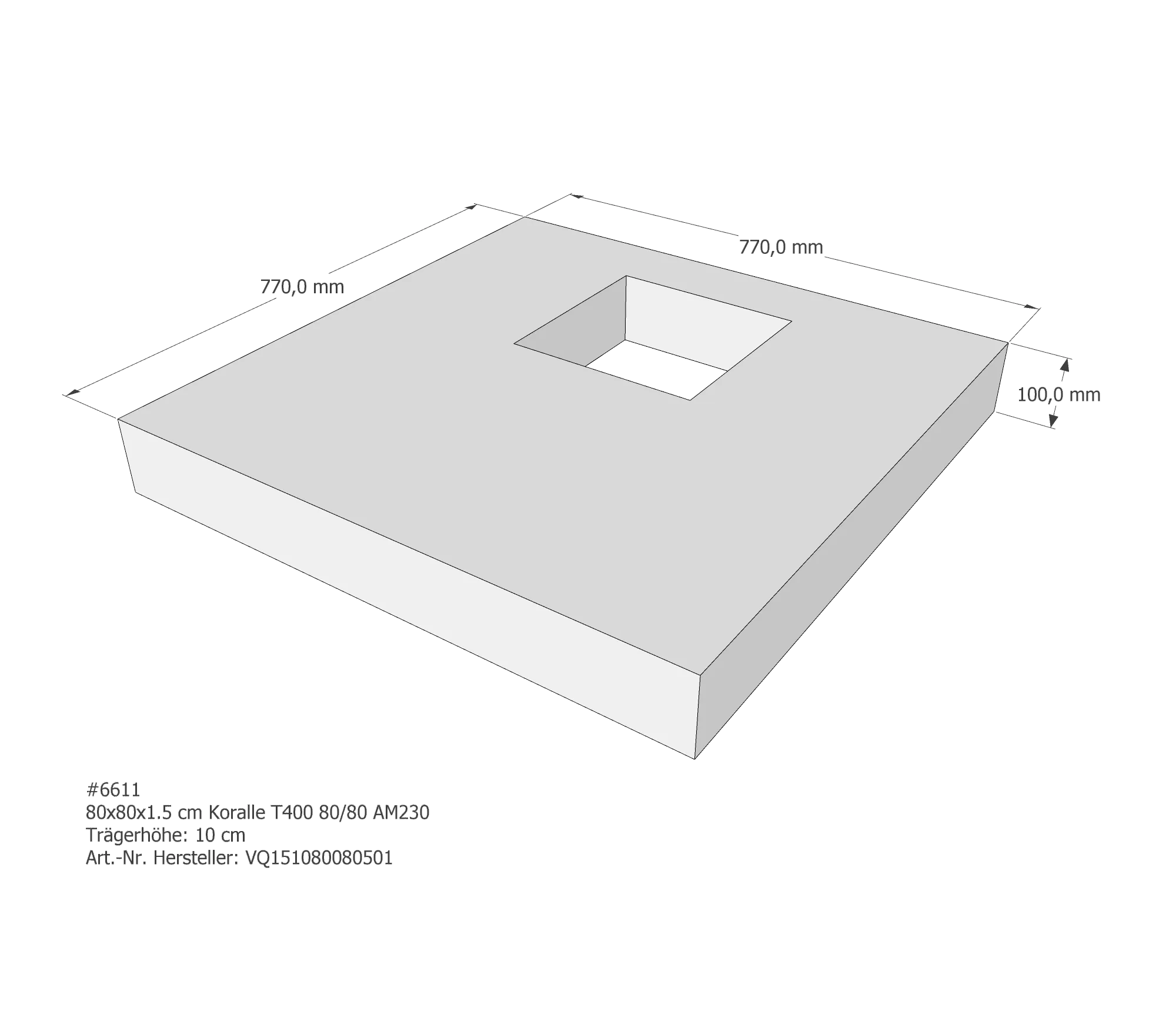 Duschwannenträger für Koralle T400 80/80 80 × 80 × 1,5 cm Duschwannenträger für Koralle T400 80/80 80 × 80 × 1,5 cm
