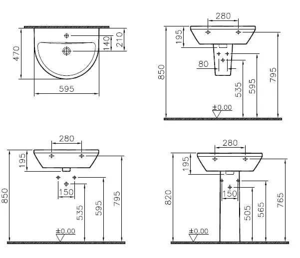 VitrA Integra Waschtisch 60 x 47 cm rund mit Hahnloch und Überlauf Weiß Hochglanz