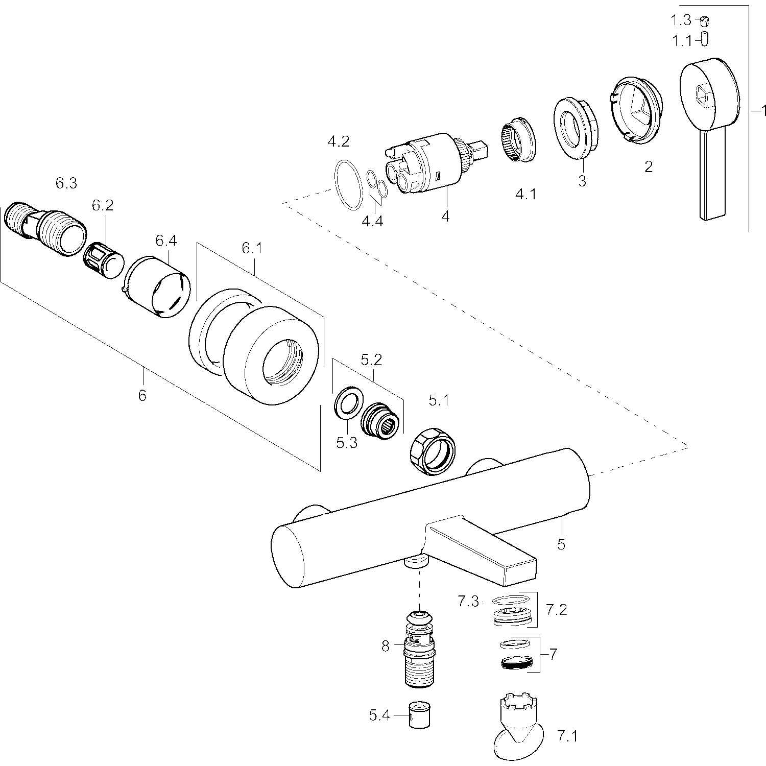 HA Einhebelmischer Wafü und Brausebatterie HANSALOFT 5770 Ausladung 162 mm DN15 Chrom