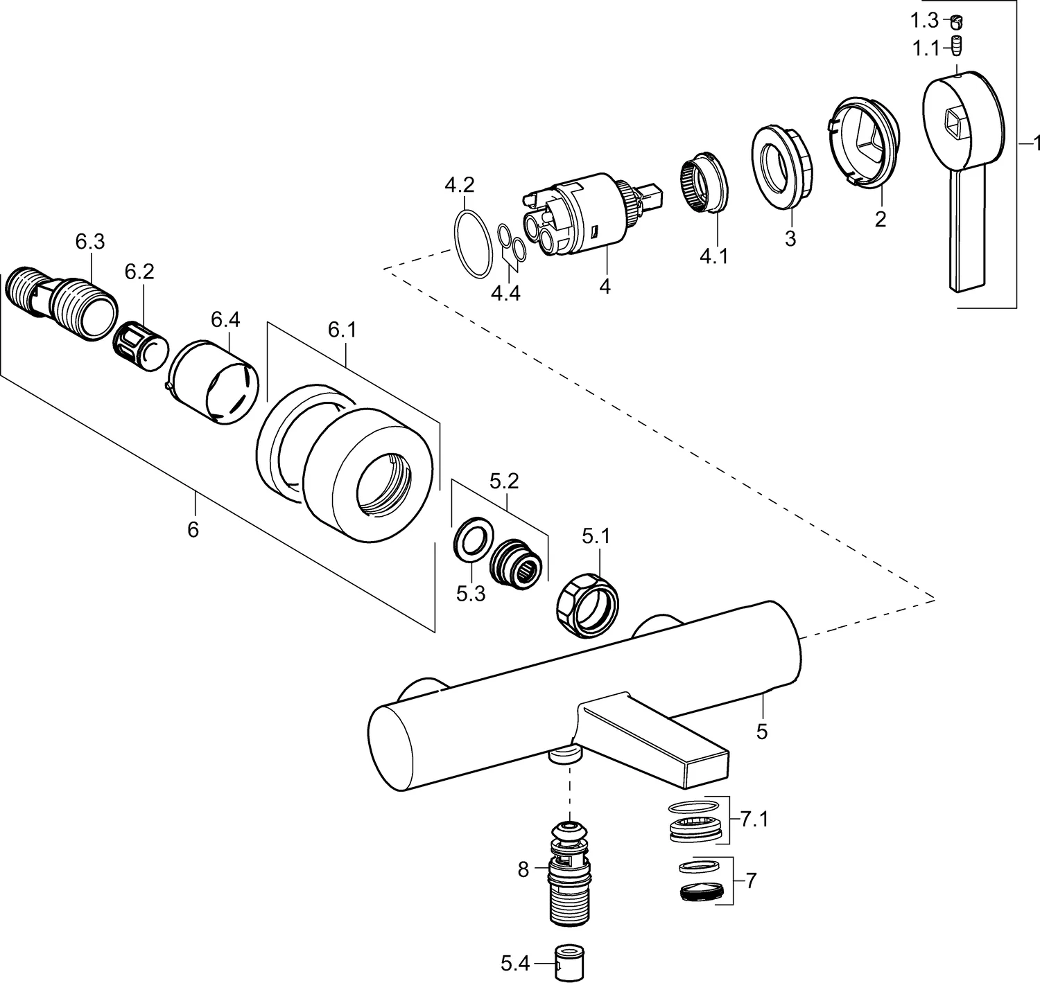 HansaLOFT Einhebelmischer Wafü und Brausebatterie HansaLOFT 5770 Ausladung 162 mm DN15 Chrom