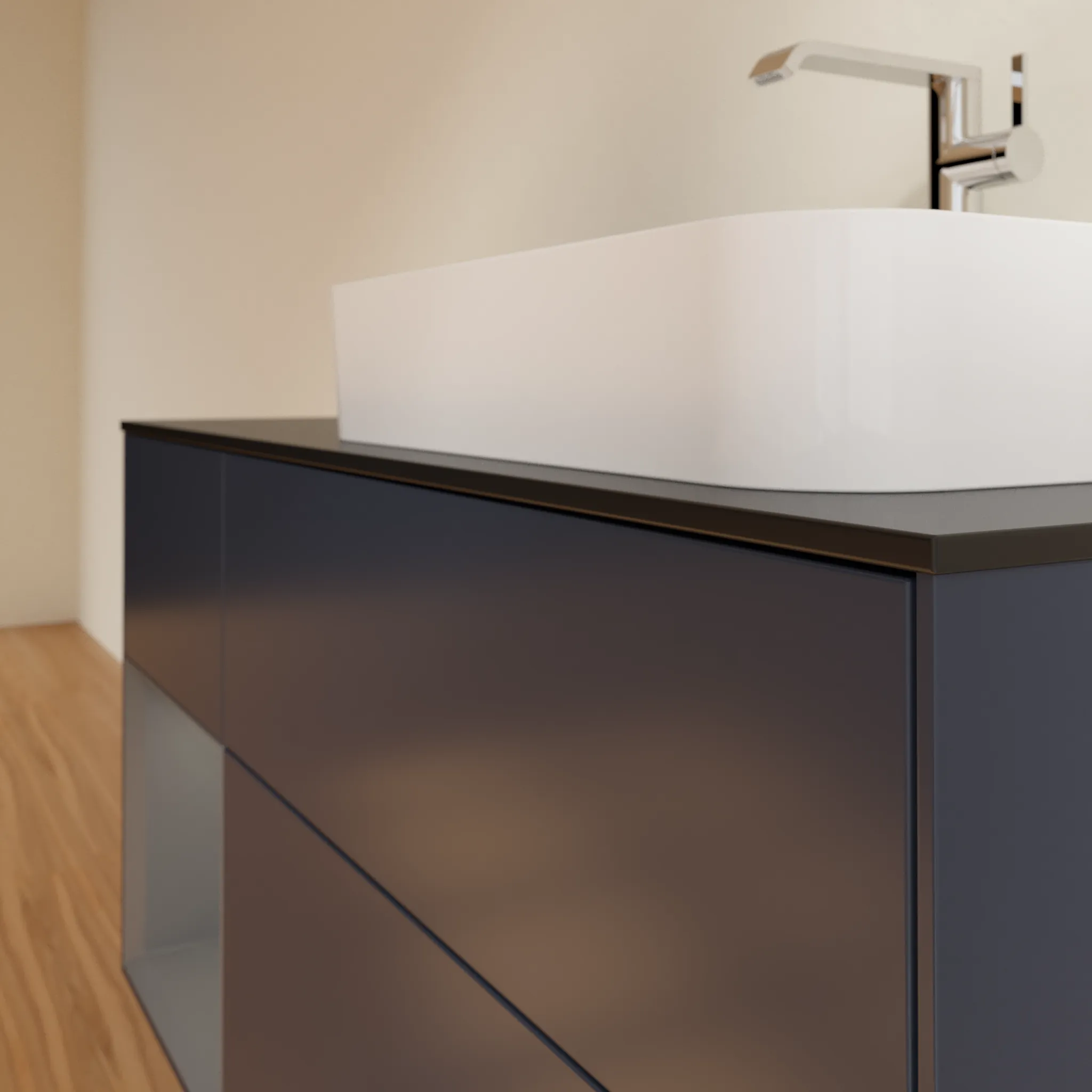 Villeroy & Boch Waschtischunterschrank „Finion“ für Schrankwaschtisch 1200 × 603 × 501 mm Midnight Blue Matt Lacquer, mit Hahnlochbohrung, für Becken rechts Villeroy & Boch Waschtischunterschrank „Finion“ für Schrankwaschtisch 1200 × 603 × 501 mm Midnight Blue Matt Lacquer, mit Hahnlochbohrung, für Becken rechts