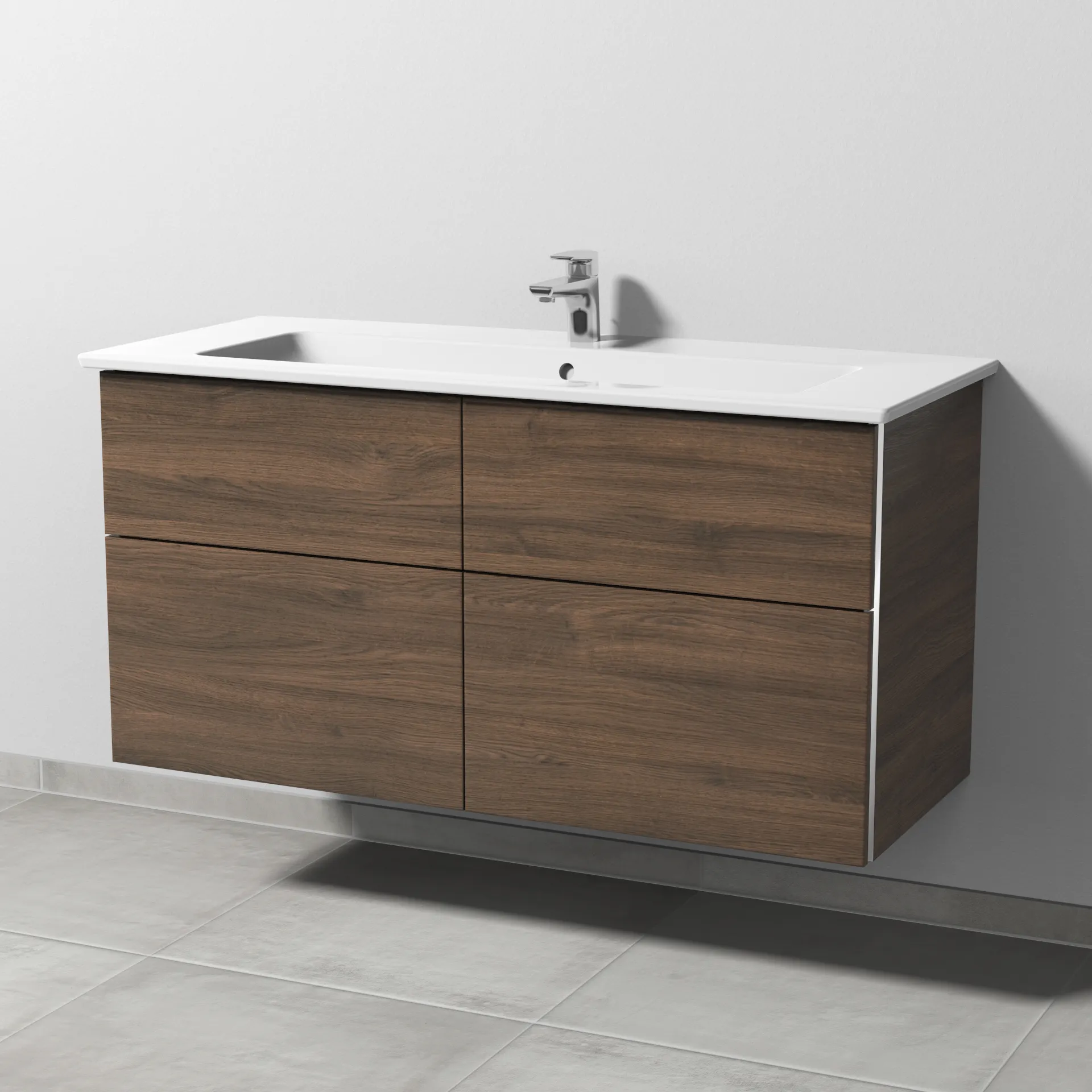 Sanipa Keramik-Waschtisch-Waschtischunterschrank mit Waschtischunterschrank „3way“ 1155 × 591 × 477 mm in Eiche Arizona, mit Hahnlochbohrung, Becken