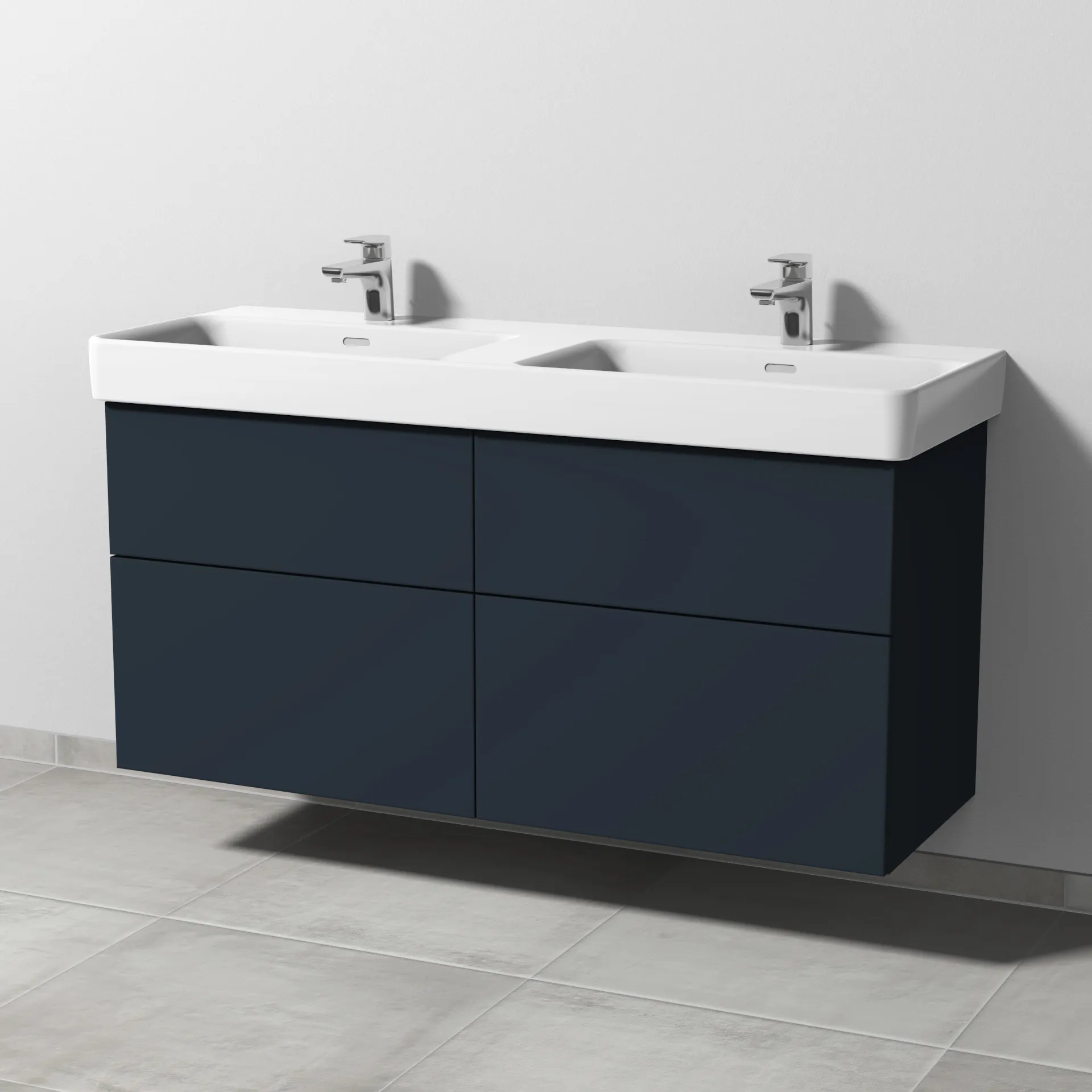 Sanipa Waschtischunterschrank „3way“ passend zu Keramik-Waschtische Pro S von Laufen 1250 × 593 × 437 mm in Marine (matt), mit Hahnlochbohrung, Becken