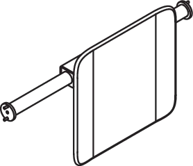 Rückenstütze des Systems 900, Anbindung aus Edelstahl, PVD, Lehne aus Kunststoff, schwarz, Achsmaß von 588 bis 688 mm bauseits verstellbar, T: 150 mm, Montage an Stützklappgriffen, Design (A) des Systems 900, in Farbe CK (messing glänzend)