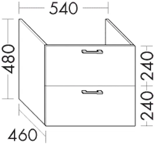 Waschtischunterschrank Sys30 von burgbad - 1 Schublade oben mit Siphonausschnitt, 1 Auszug unten, 480 mm hoch, 540 mm breit, 460 mm tief