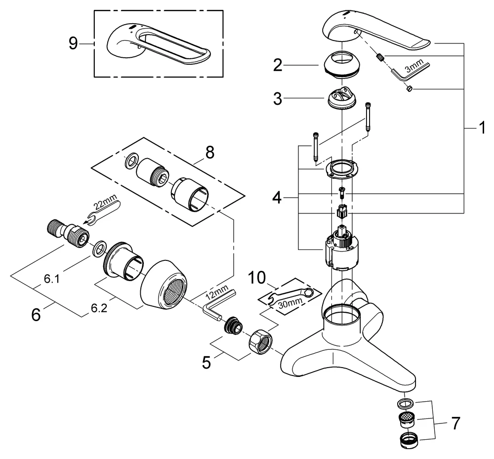 Einhand-Waschtischbatterie Euroeco Special 32778, Wandmontage, Ausladung 205 mm, 46 mm Keramikkartusche, Hebellänge 170 mm, chrom