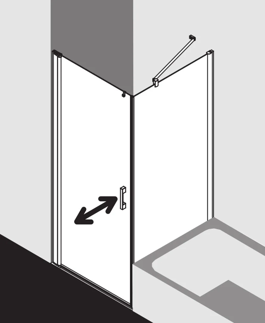 Kermi Duschtür Pendeltür 1-flügelig links für Ecke „PEGA“ Glas Klar, Profile Silber Hochglanz, BV: 715 - 740 mm GAK: 700 - 725 mm WE: 725 - 750 mm H: 1850 mm