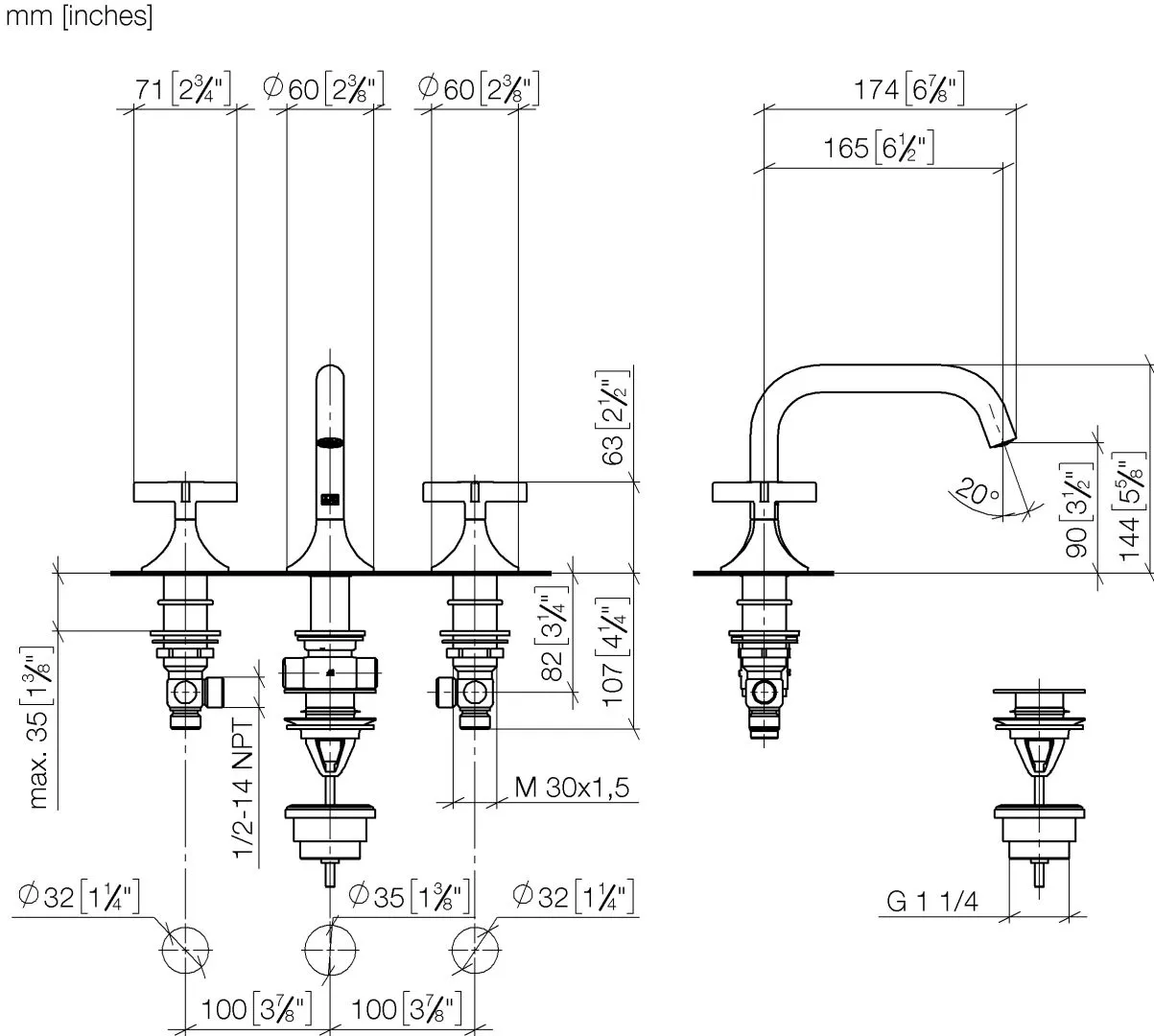 Waschtisch-Dreilochbatterie mit Ablaufgarnitur VAIA Chrom 20705809