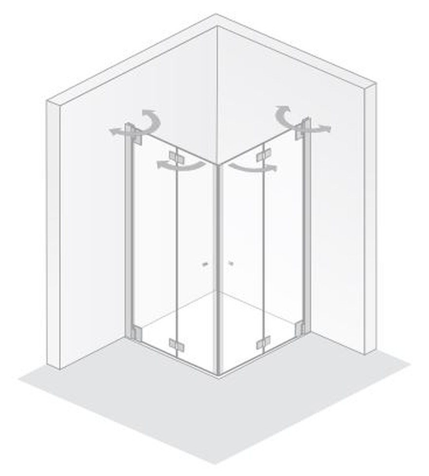 HSK Eckeinstieg pendelbar mit zwei Drehfalttüren „K2P“ Glas Mattierung mittig (65 cm), Profile Chromoptik (Alu Hochglanz poliert), H: 2000 mm HSK Eckeinstieg pendelbar mit zwei Drehfalttüren „K2P“ Glas Mattierung mittig (65 cm), Profile Chromoptik (Alu Hochglanz poliert), H: 2000 mm