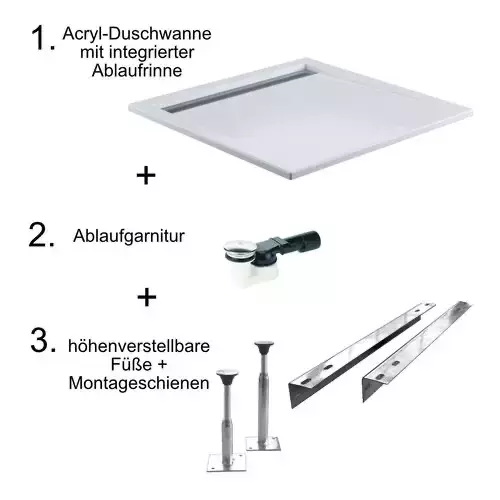 HSK quadrat Acryl-Duschwanne „superflach“ mit schmaler Ablaufrinne 90 × 90 cm ohne