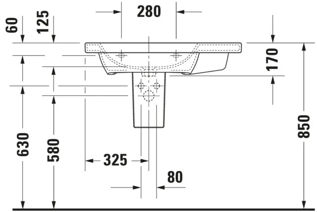 Wandwaschtisch „DuraStyle“, mit Überlauf, Hahnlochposition mittig Wandwaschtisch „DuraStyle“, mit Überlauf, Hahnlochposition mittig