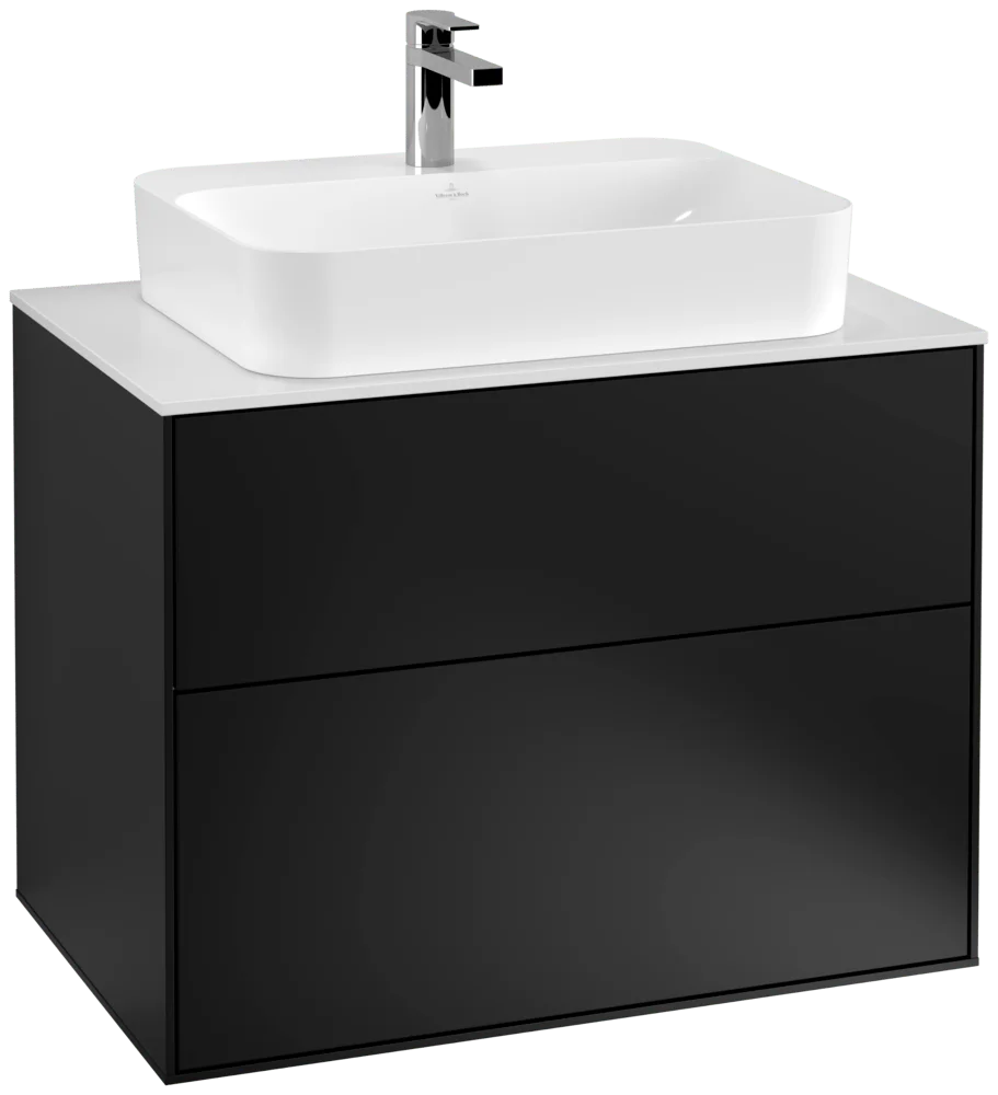 Villeroy & Boch Finion Waschbeckenunterschrank G34, 800 x 603 x 501 mm, Black Matt Lacquer / Glass White Matt