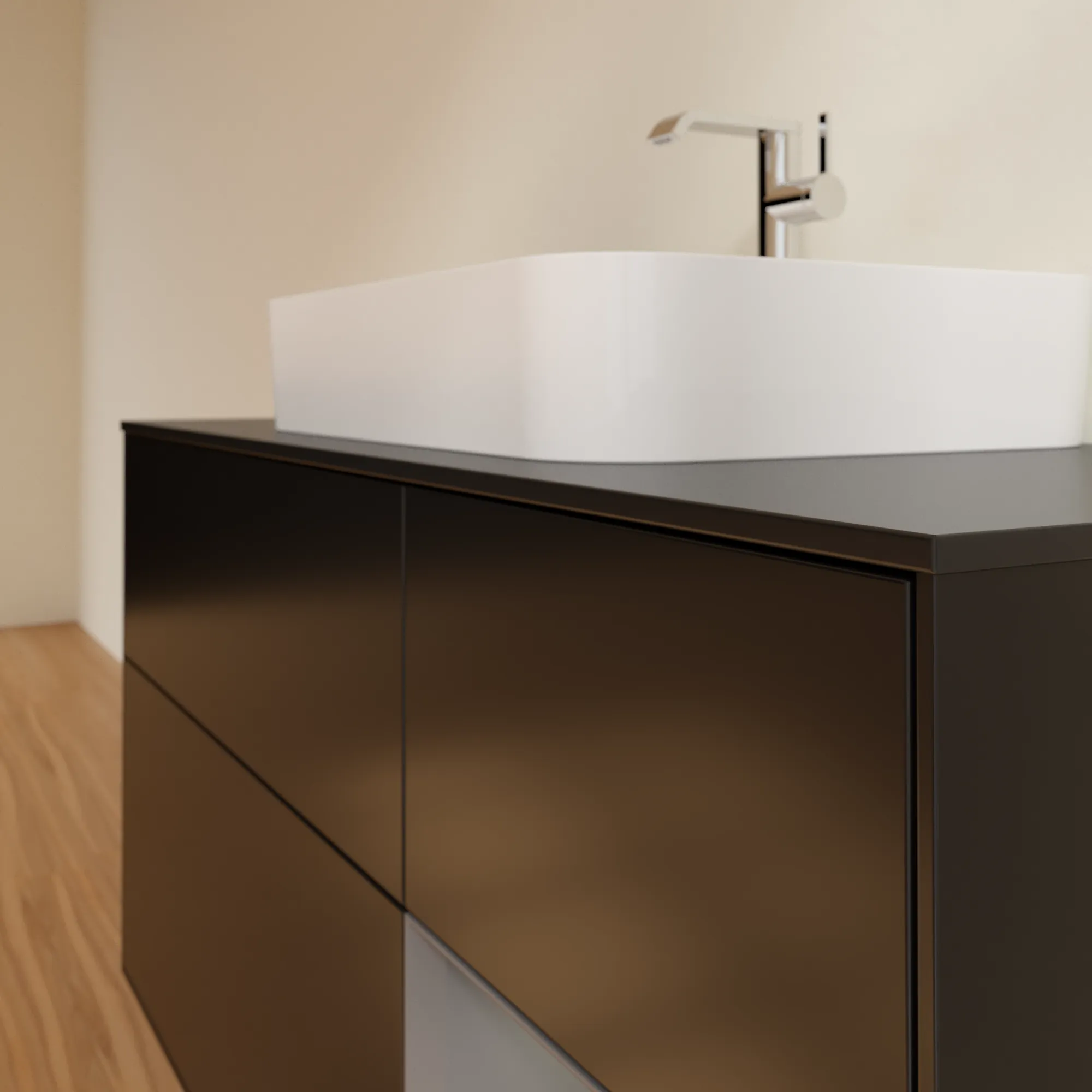 Villeroy & Boch Waschtischunterschrank „Finion“ für Schrankwaschtisch 1200 × 603 × 501 mm Black Matt Lacquer, für Becken mittig Villeroy & Boch Waschtischunterschrank „Finion“ für Schrankwaschtisch 1200 × 603 × 501 mm Black Matt Lacquer, für Becken mittig