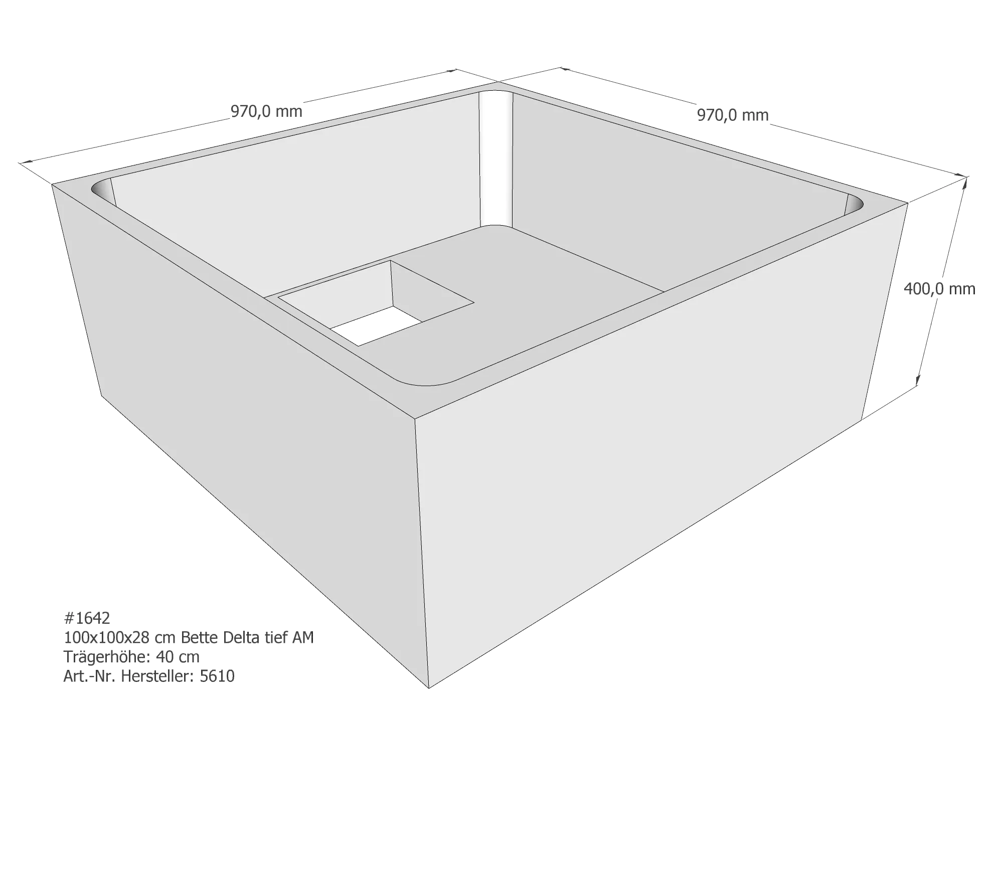 Duschwannenträger für Bette Delta (tief) 100 × 100 × 28 cm Breite: 100 cm / Länge: 100 cm