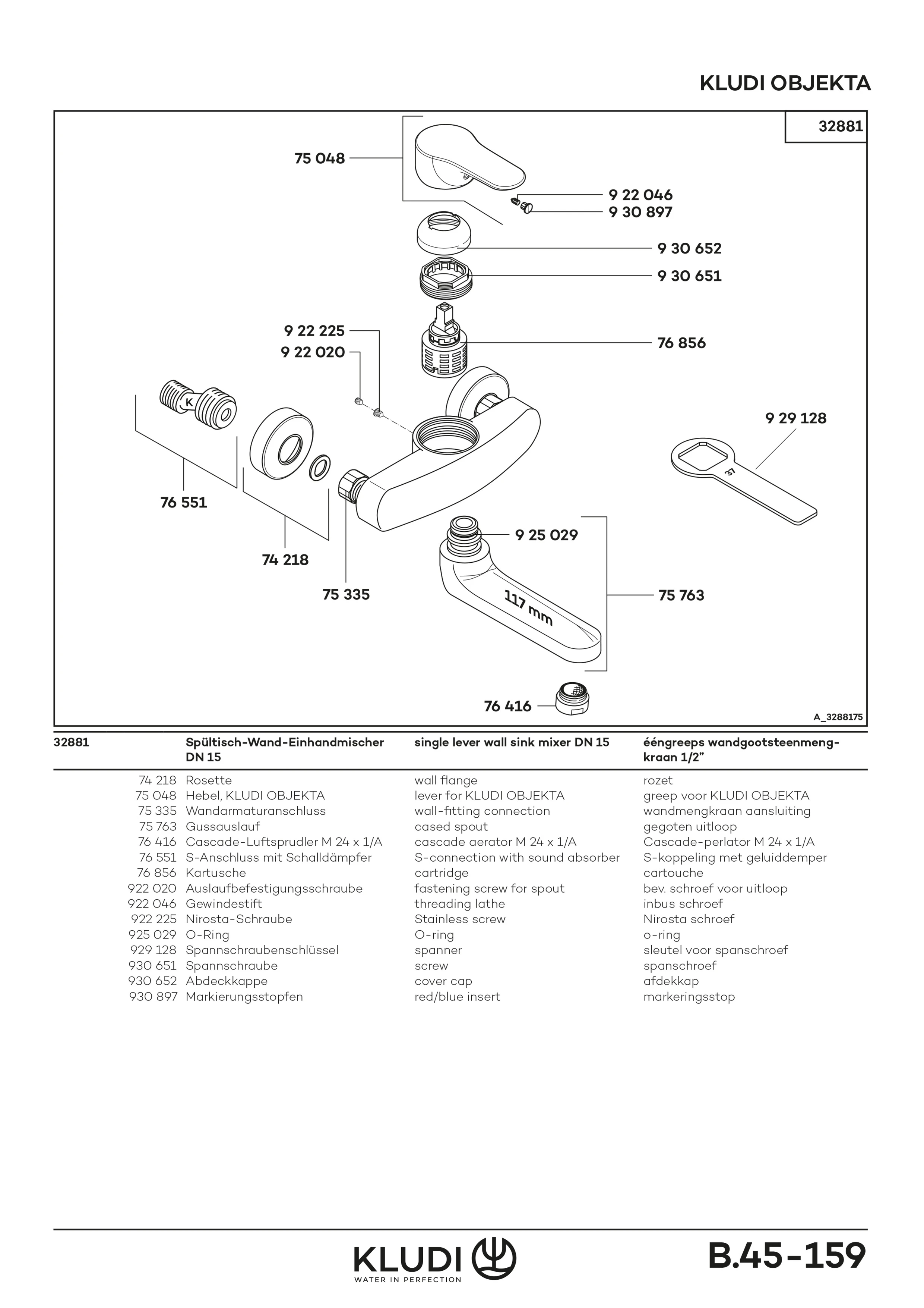 OBJEKTA Spültisch-EHM DN 15 Wandmontage Auslauf170mm chrom