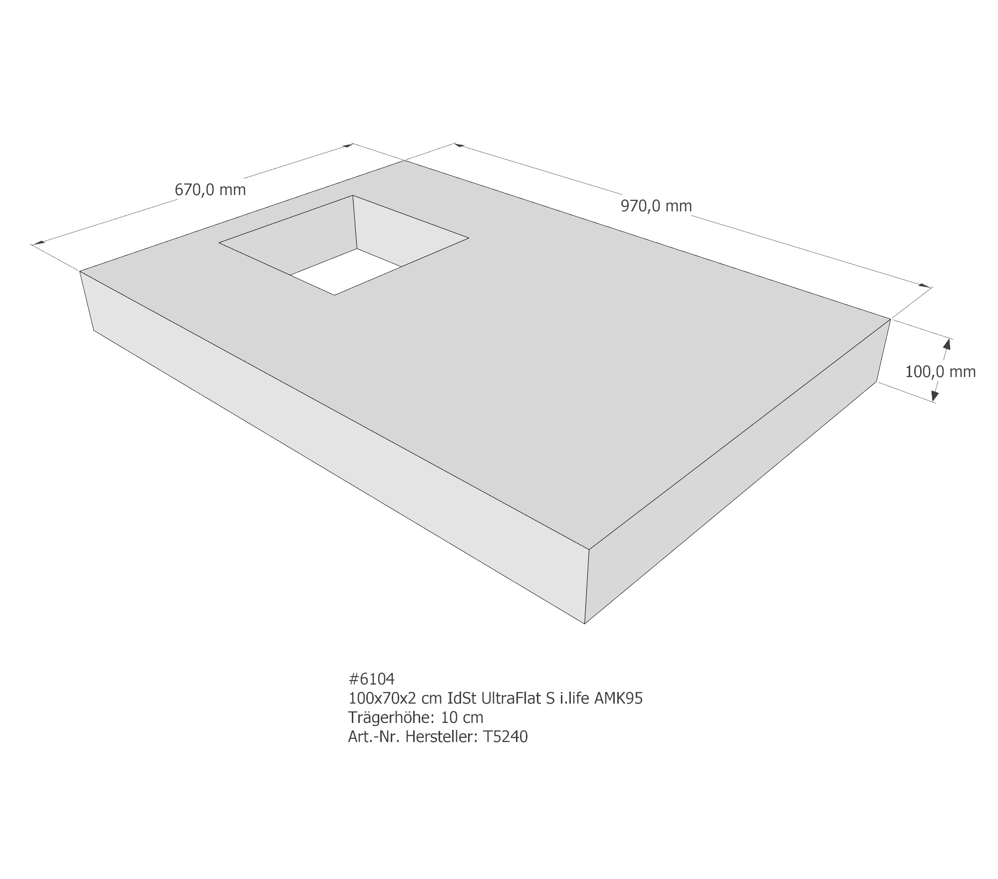 Duschwannenträger für Ideal Standard Ultra Flat S i.life 100 × 70 × 2 cm