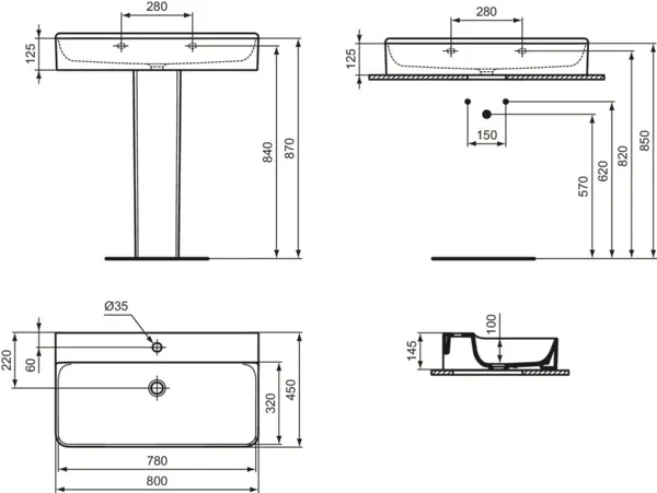 Ideal Standard Waschtisch Conca, 1 Hahnloch, geschliffen, weiß, 800x450x145 mm Ideal Standard Waschtisch Conca, 1 Hahnloch, geschliffen, weiß, 800x450x145 mm