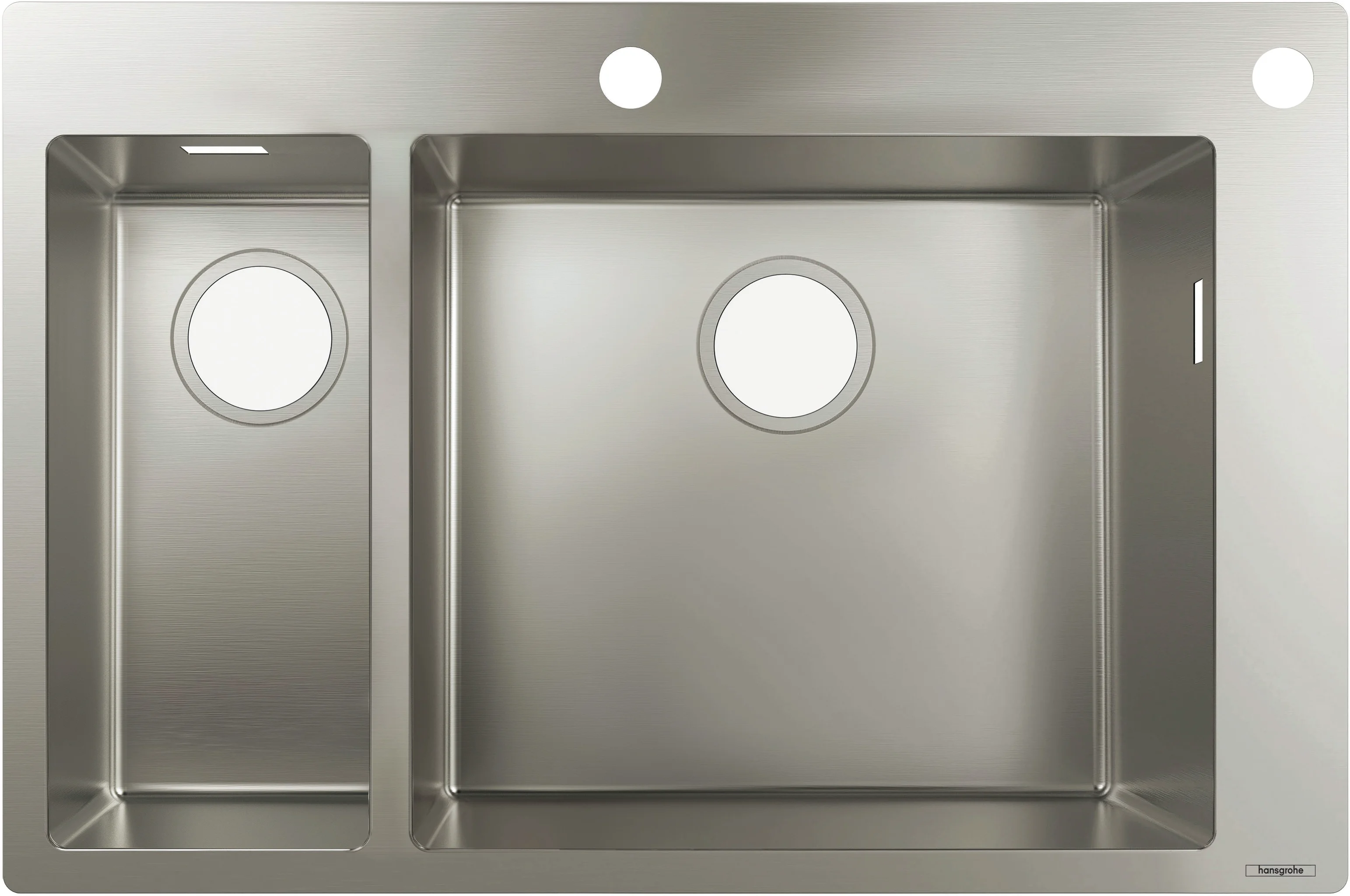 Hansgrohe Einbauspüle S71 Edelstahl, 180x450 mm, 1 Hauptbecken + Zusatzbecken, flach aufliegend oder flächenbündig
