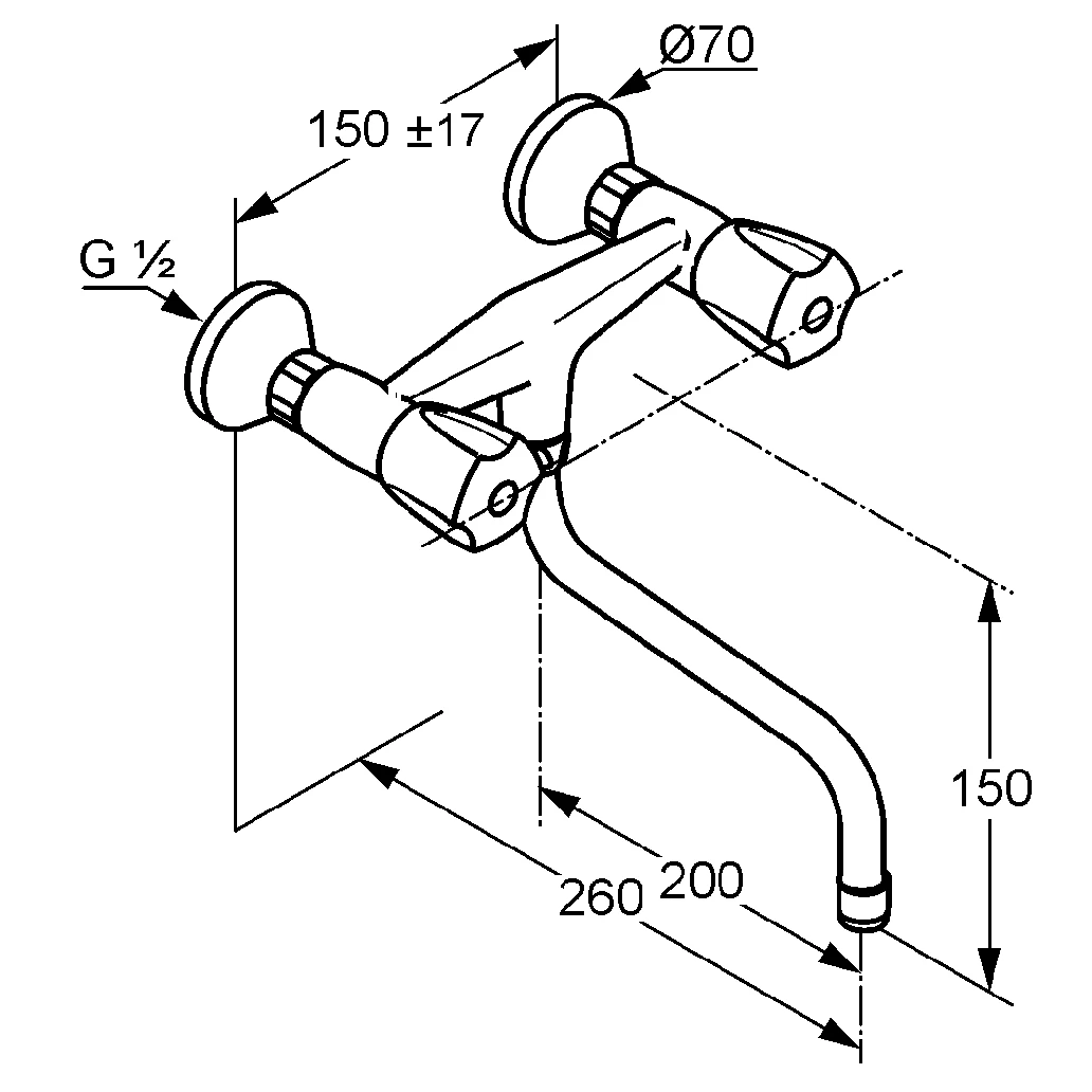 STANDARD Spültisch-Wandarmatur Kst.-Terralux, Ausladung 260 mm, chrom