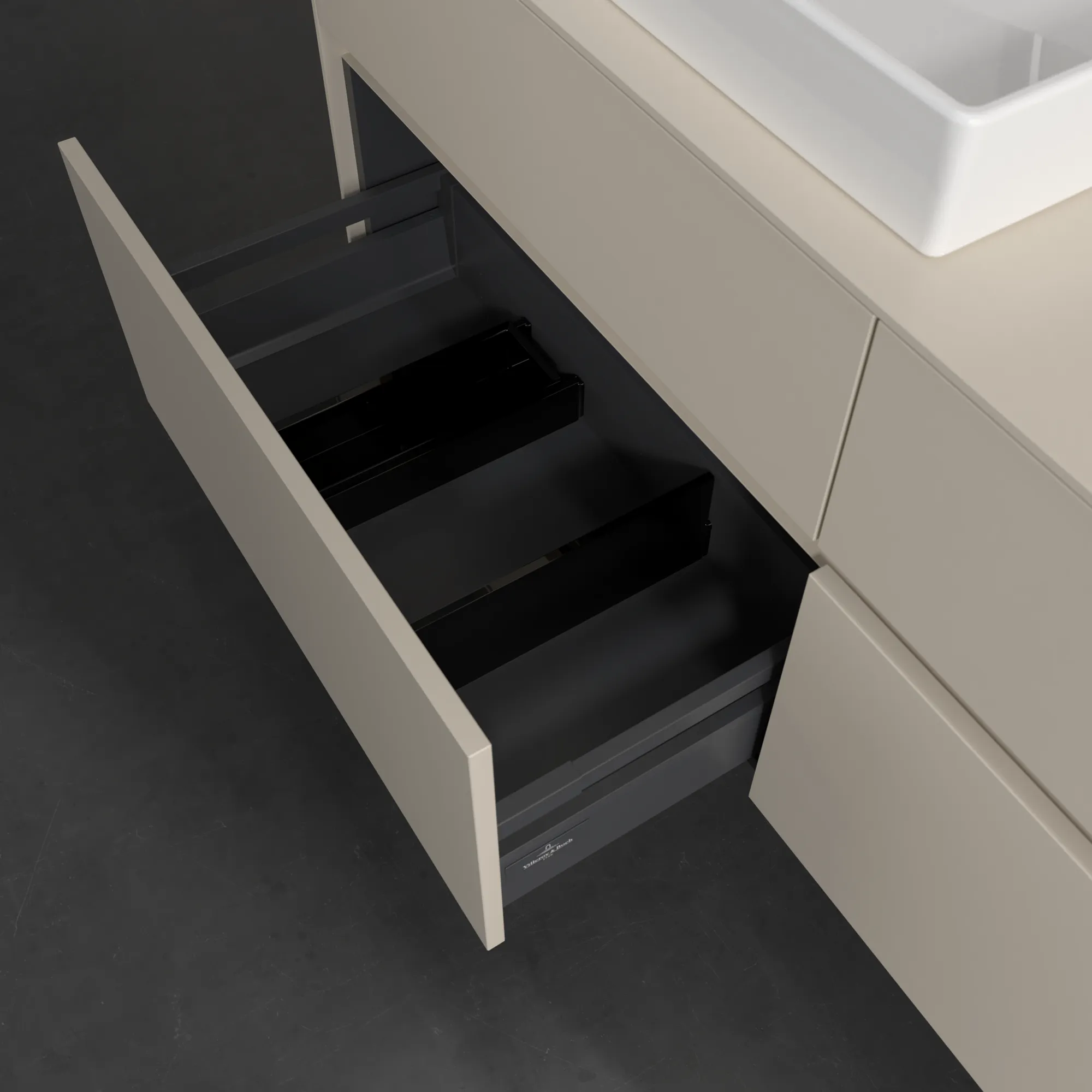 Villeroy & Boch Waschtischunterschrank „Collaro“ 1400 × 548 × 500 mm Cashmere Grey, mit Beleuchtung, für Becken links