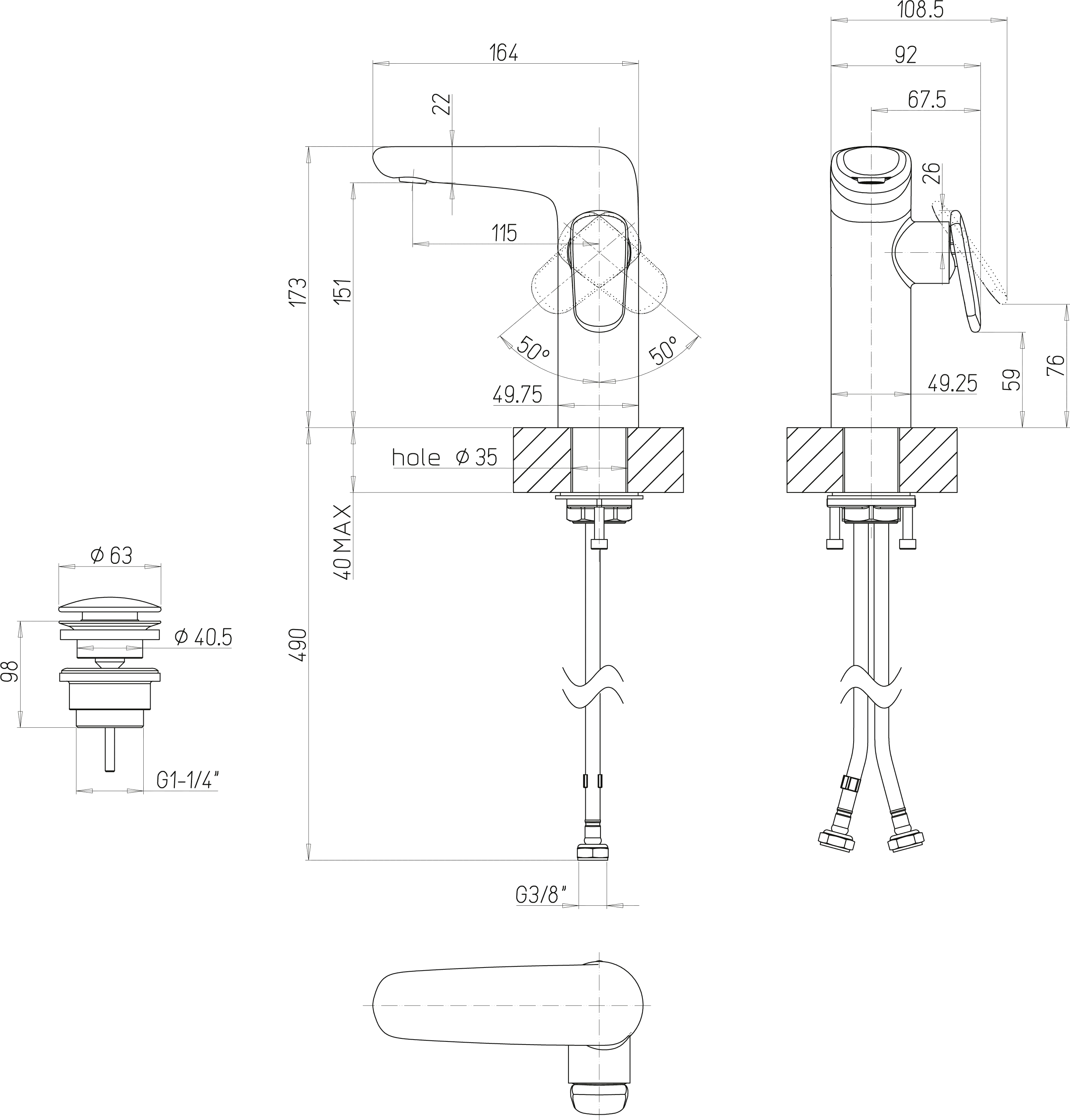 Einhand-Waschtischarmatur „Antao“ 16,4 cm Ausladung 115 mm