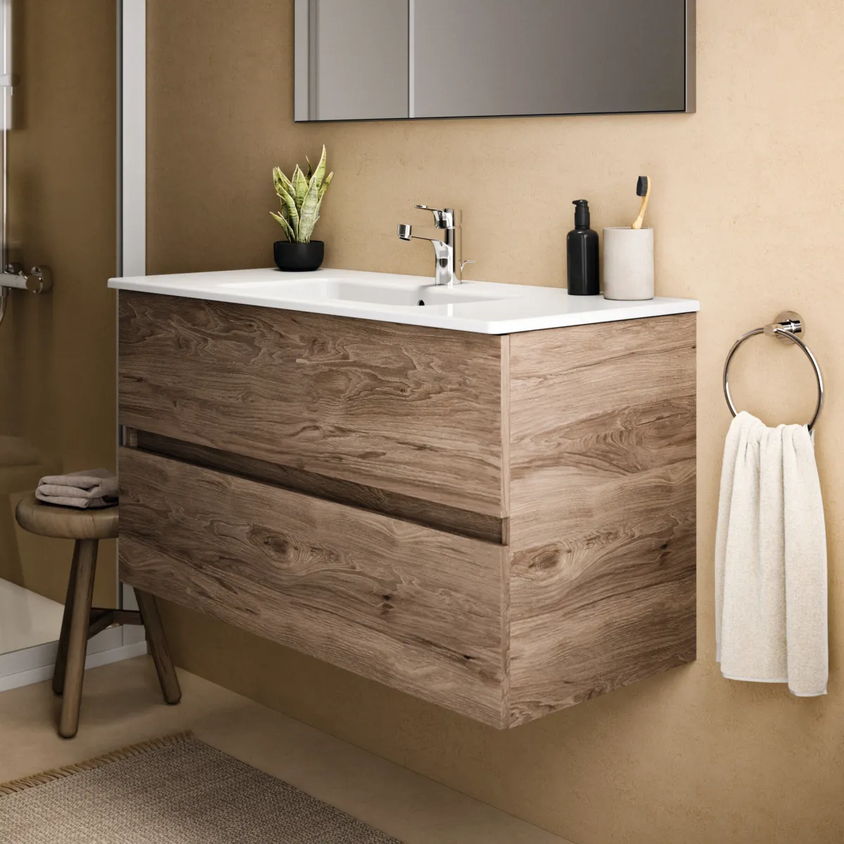 Ideal Standard Waschtischunterschrank „Eurovit+“ 100 × 55 × 44 cm Nussbaum geflammt Ideal Standard Waschtischunterschrank „Eurovit+“ 100 × 55 × 44 cm Nussbaum geflammt