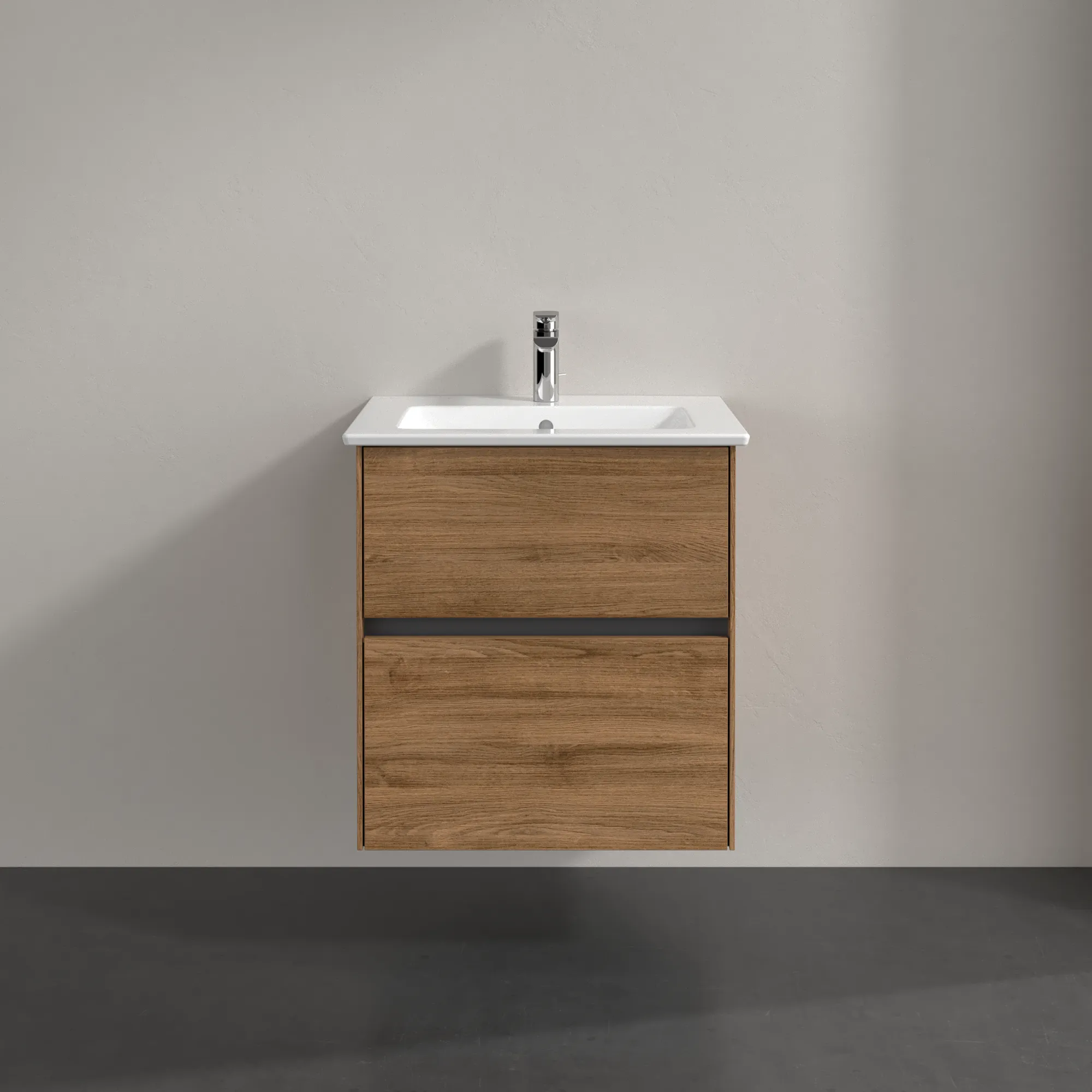 Villeroy & Boch Waschtischunterschrank „Collaro“ 561 × 610 × 480 mm Kansas Oak, mit Beleuchtung, für Becken mittig