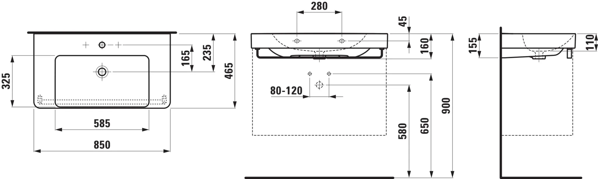 Pro X Waschtisch 81086.7 1HL mÜL 850x465, weiß Pro X Waschtisch 81086.7 1HL mÜL 850x465, weiß