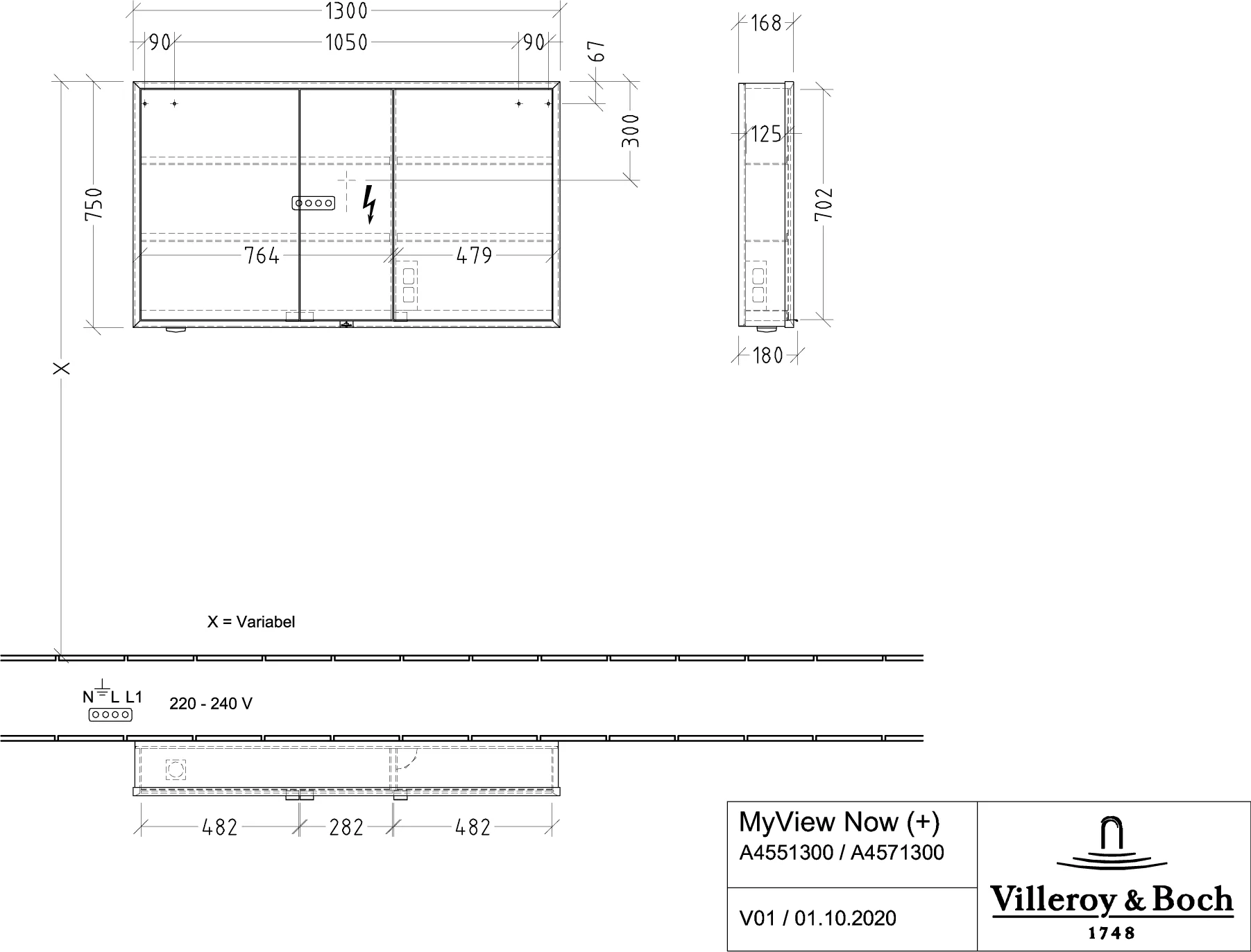 Villeroy & Boch My View Now Vorbau-Spiegelschrank A45513 1300x750x168mm mit Beleuchtung
