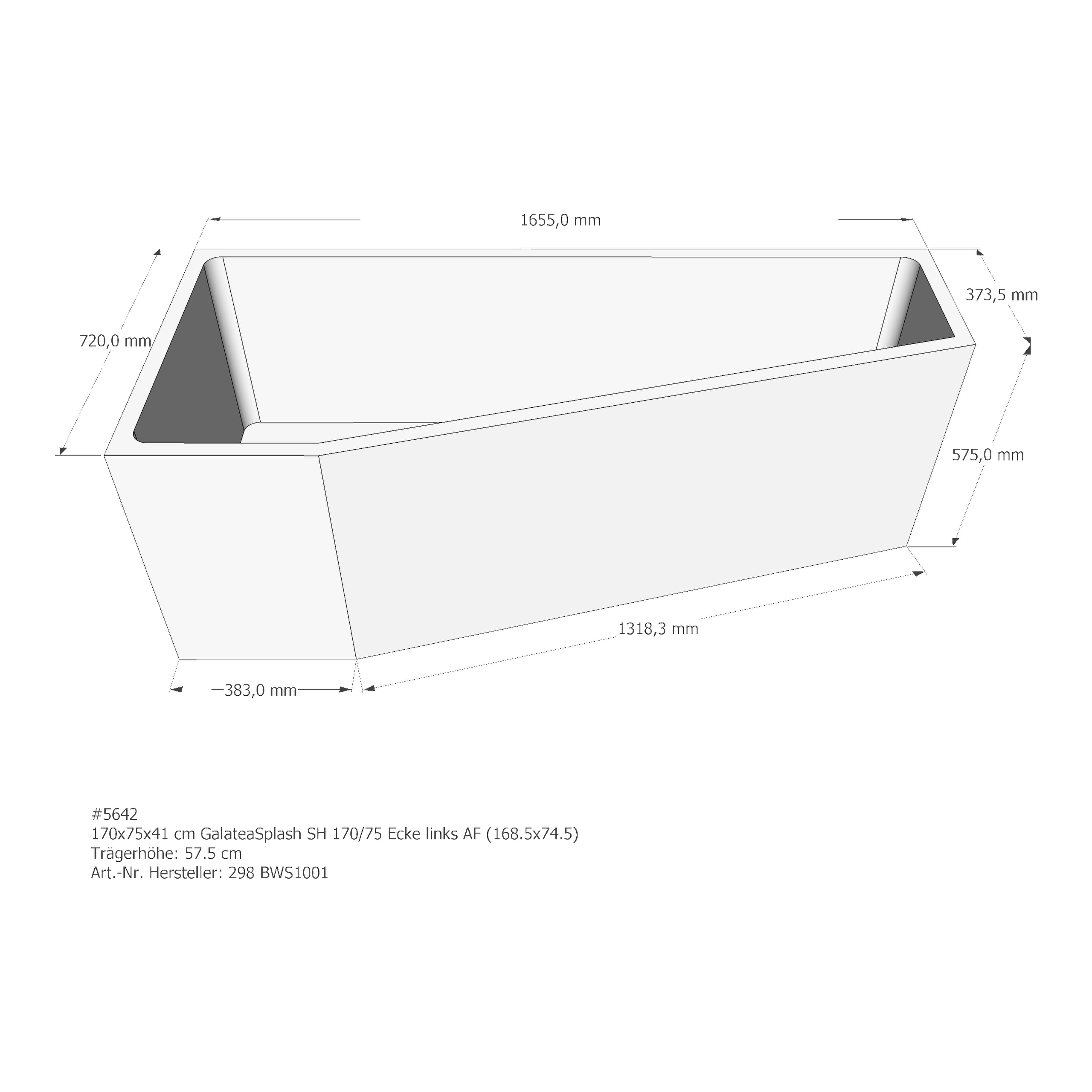 Badewannenträger für Galatea-Splash SH 170/75 Ecke links 168,5 × 74,5 × 41 cm