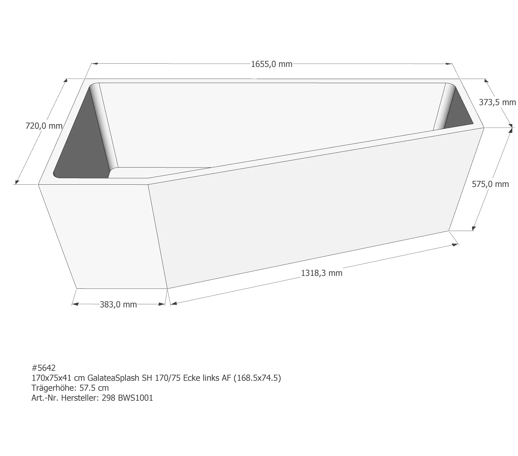 Badewannenträger für Galatea Splash SH 170/75 Ecke links links 168,5 × 74,5 × 41 cm
