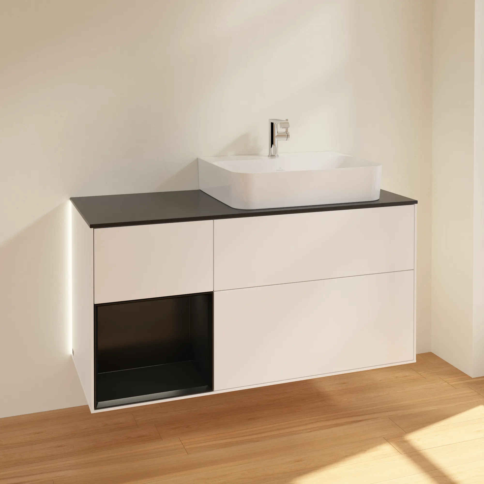 Villeroy & Boch Waschtischunterschrank „Finion“ für Schrankwaschtisch 120 × 60,3 × 50,1 cm 3 Schubladen, für Waschtischposition rechts, inkl. Beleuchtung rechts